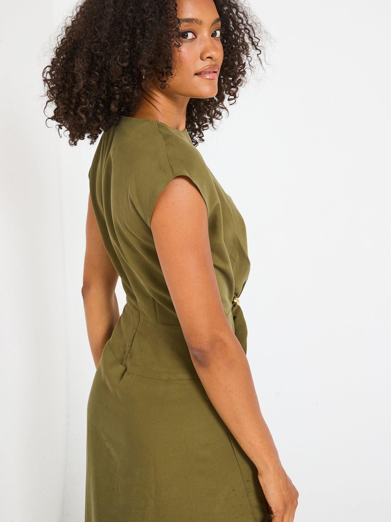 Image 6 of 6 of V by Very Gold Trim Midaxi Dress -&nbsp;Khaki&nbsp;