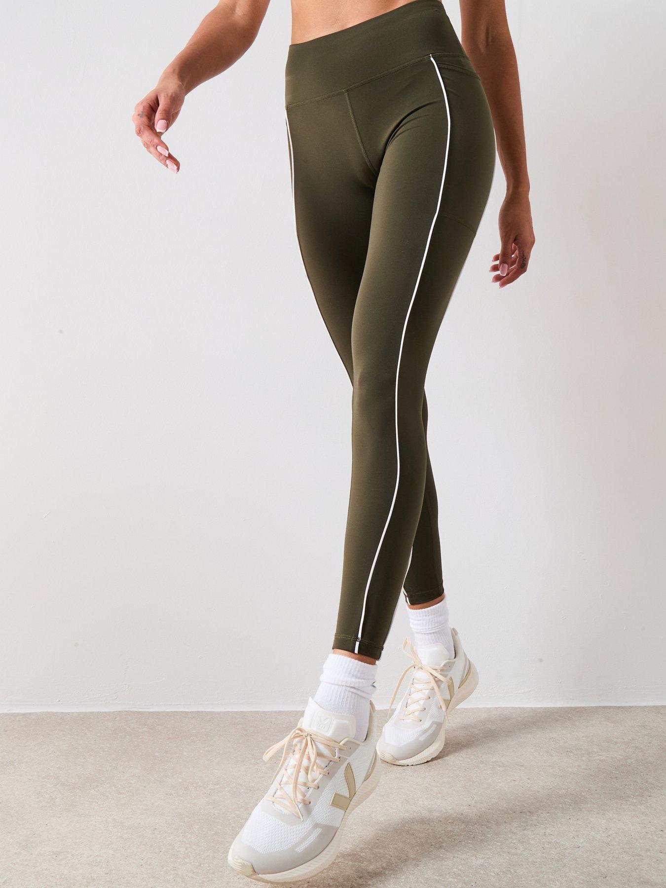 undefined Womens Training Power 7/8 Workout Piping Tights - Green
