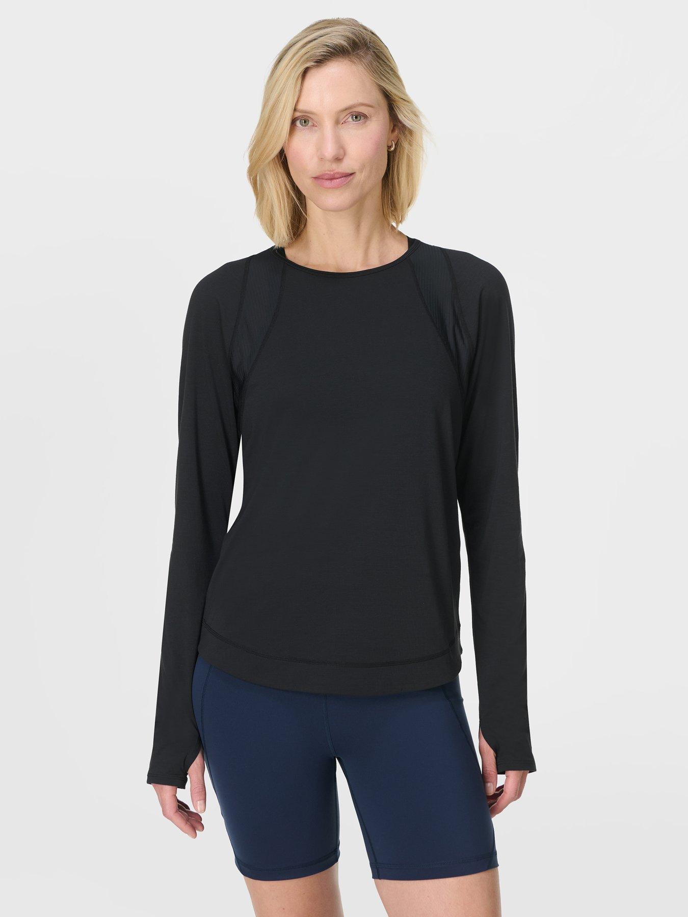 Image 1 of 6 of Sweaty Betty Womens Running Breathe Easy Mesh Long Sleeve Top 2.0 - Black