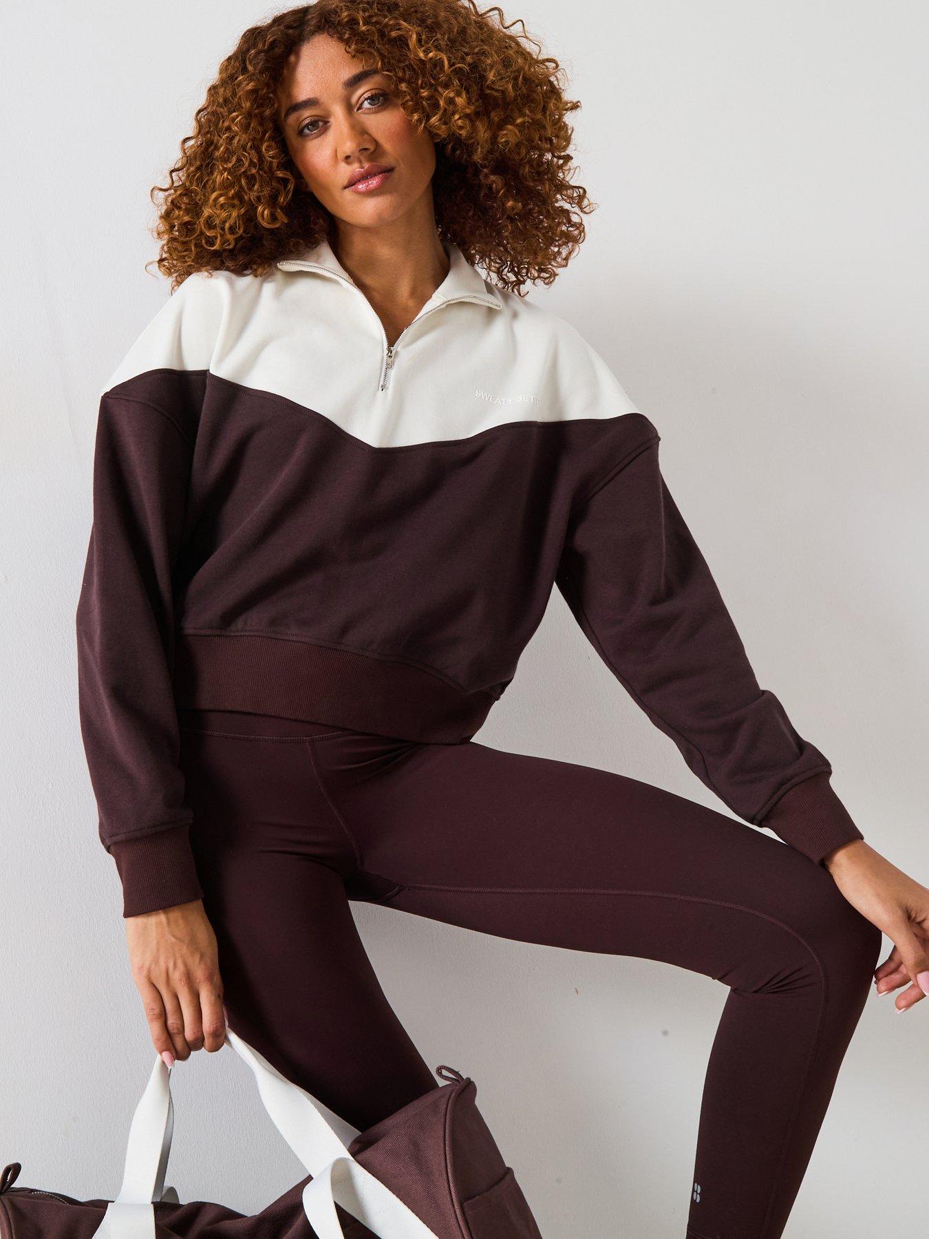 undefined Womens Training Revive Crop Half Zip - Brown/White