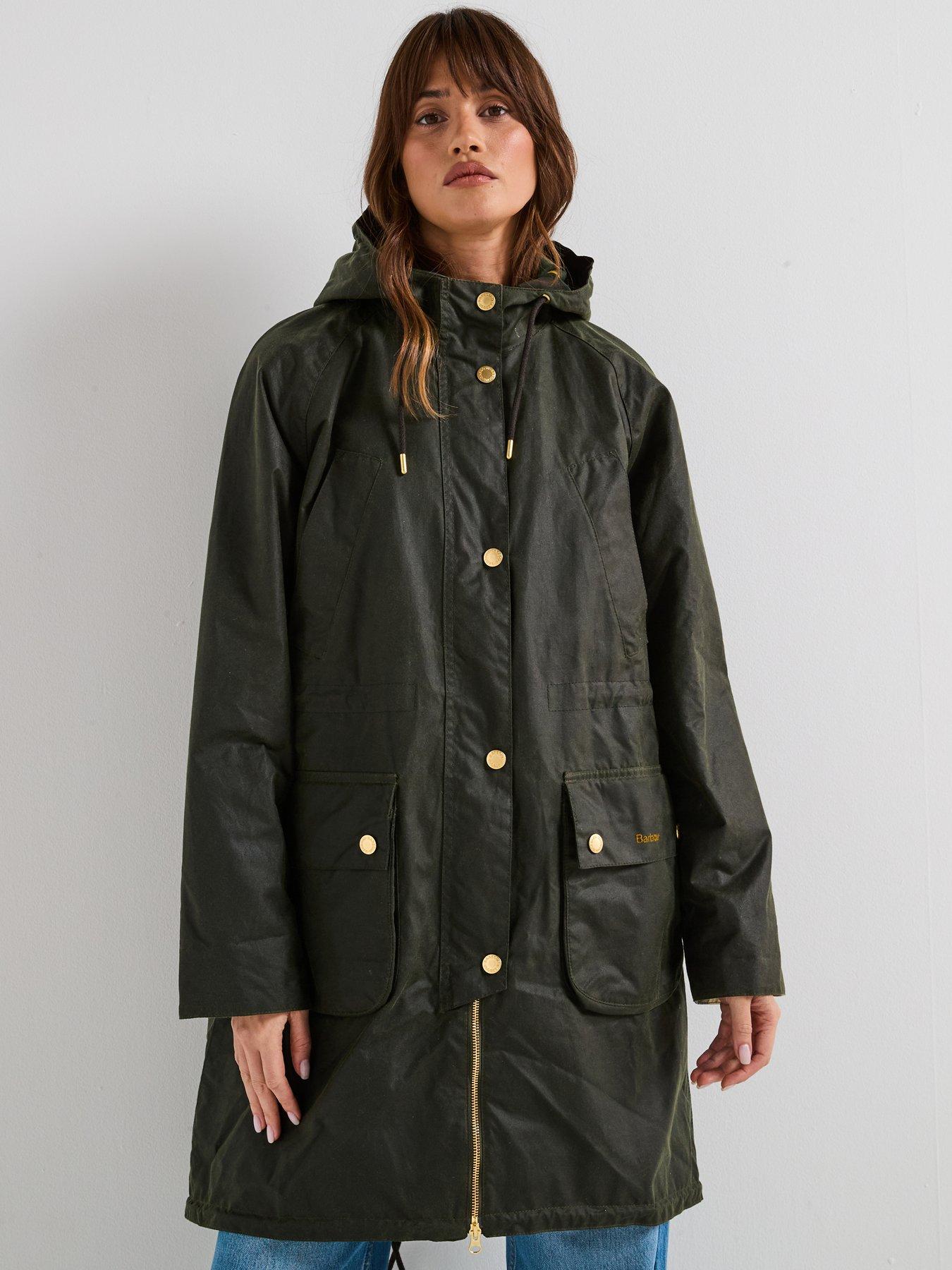 front image of barbour-marcy-wax-parka-green
