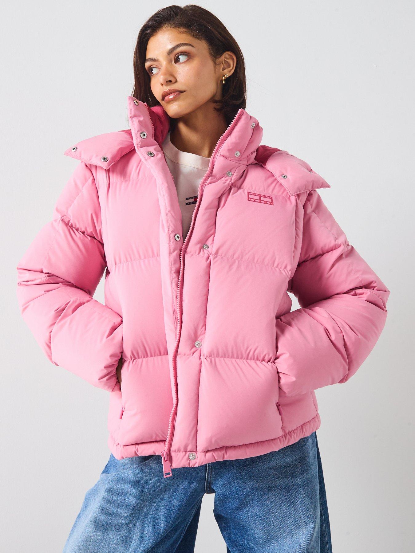  image of tommy-jeans-alaska-grid-down-coat-pink