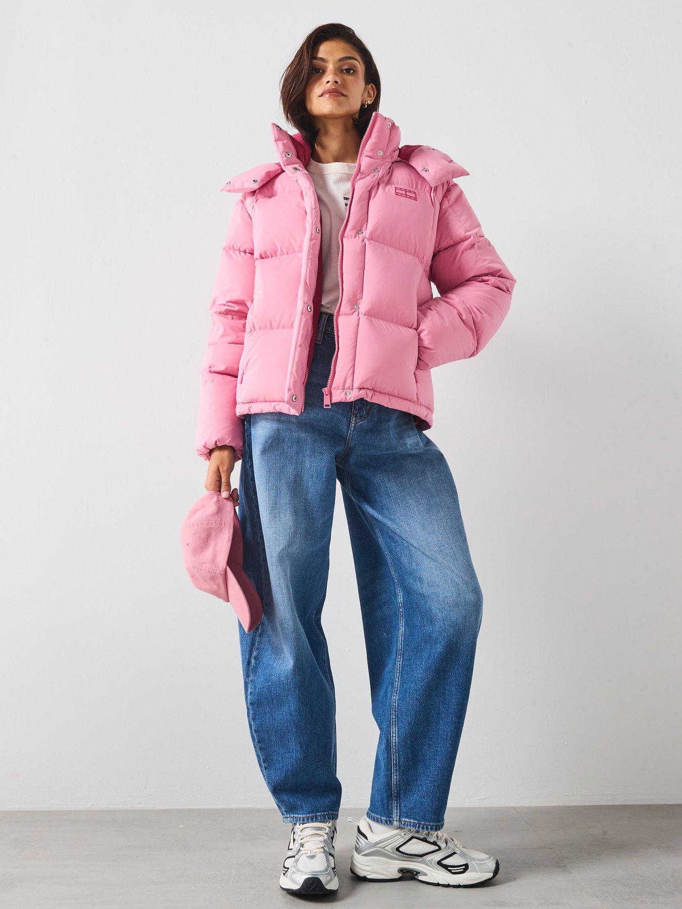  image of tommy-jeans-alaska-grid-down-coat-pink