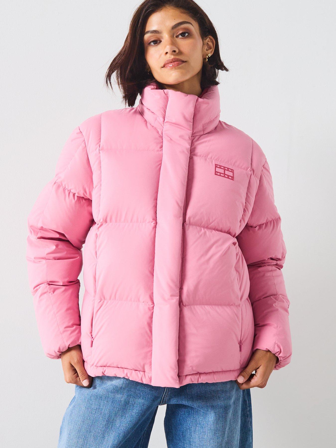 Tommy Jeans Alaska Grid Down Coat - Pink | Littlewoods