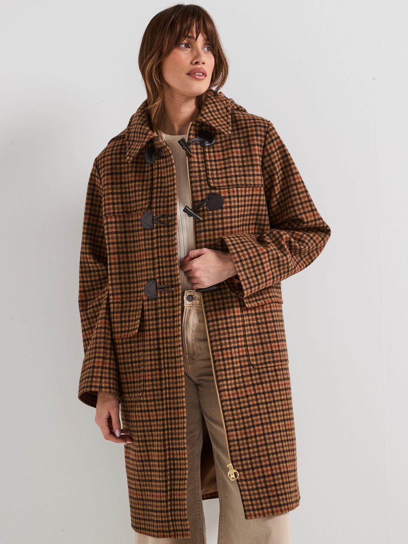 Barbour Melody Check Wool Duffle Coat - Brown | Littlewoods