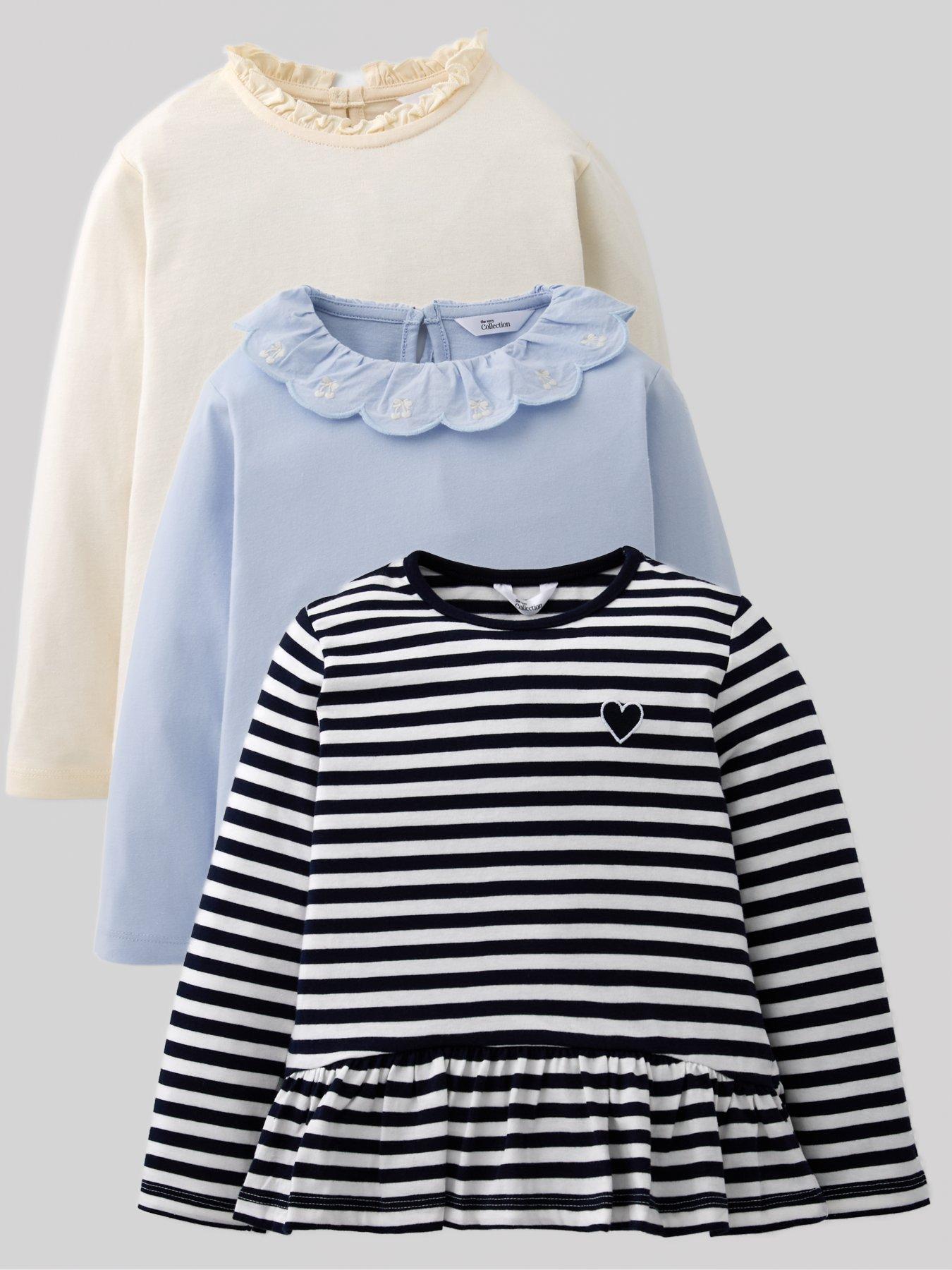 Image 1 of 5 of The Very Collection Girls 3 Pack Long Sleeve Tops - Multi