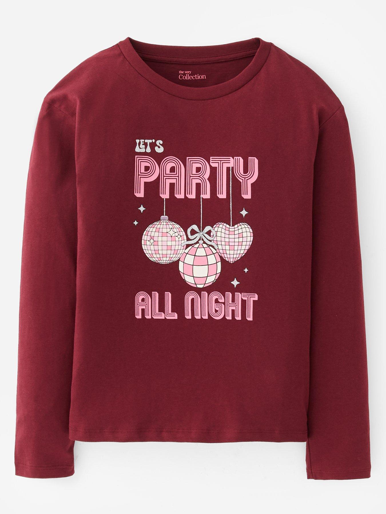 Image 1 of 4 of The Very Collection Girls Festive Disco Long Sleeve Top - Burgundy