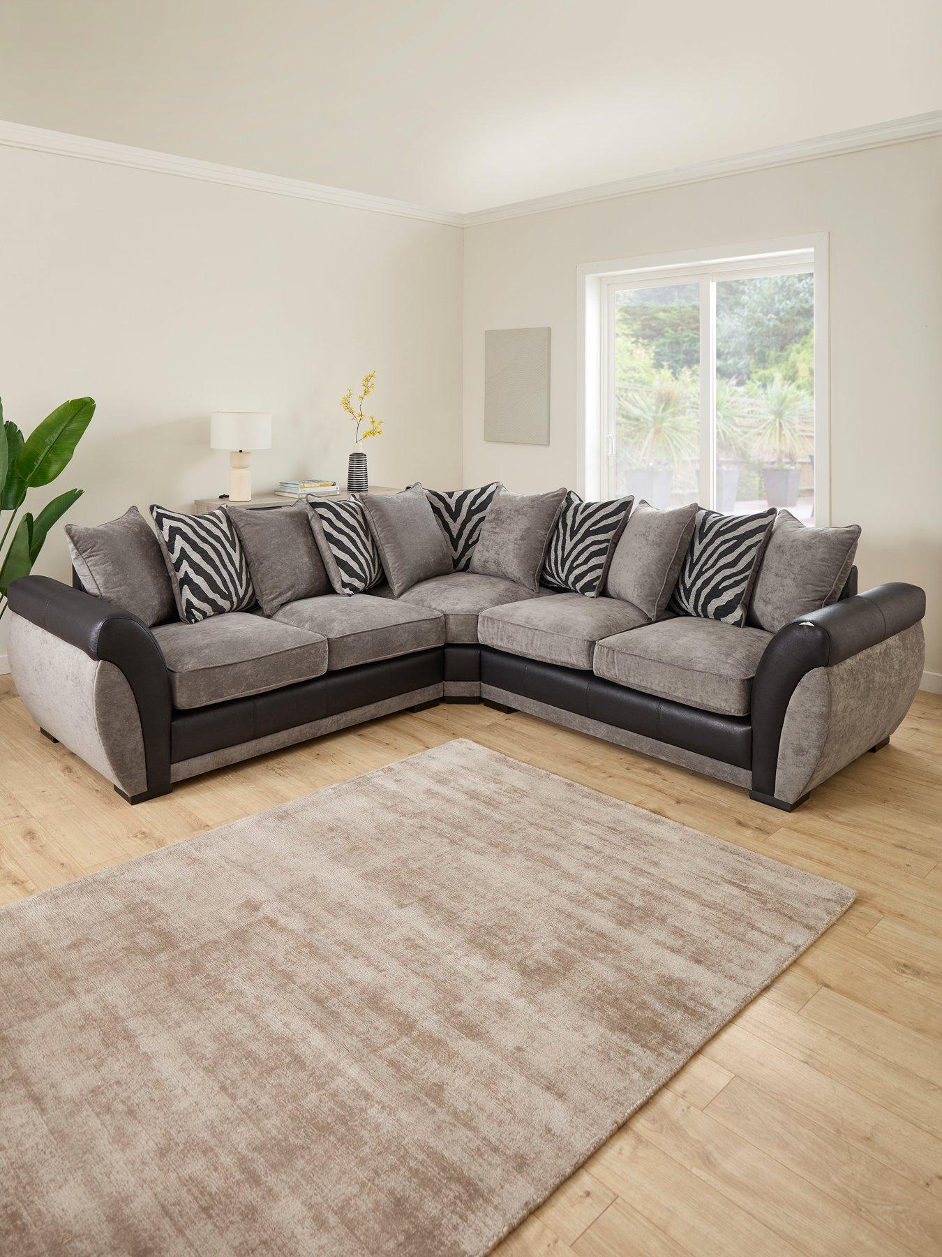 The Very Collection Nova Fabric/Faux Leather Corner Group Sofa - Grey/Black - FSC® Certified