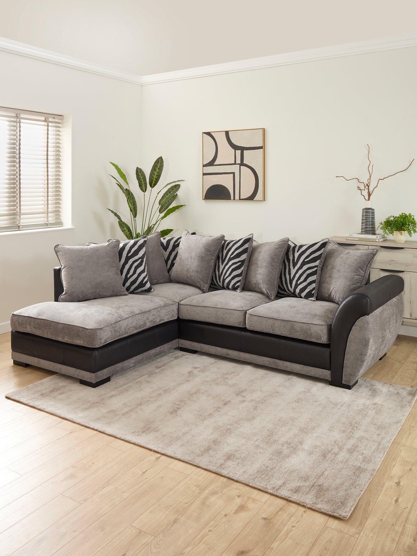The Very Collection Nova Fabric/Faux Leather Left Hand Corner Chaise Sofa - Grey/Black - FSC® Certified