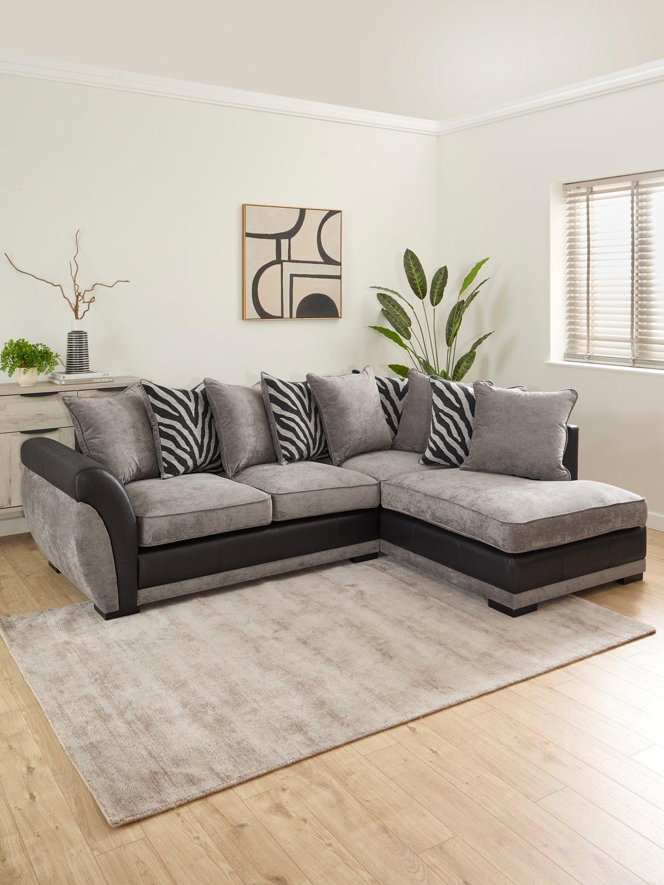 The Very Collection Nova Fabric/Faux Leather Right Hand Corner Chaise Sofa - Grey/Black - FSC® Certified