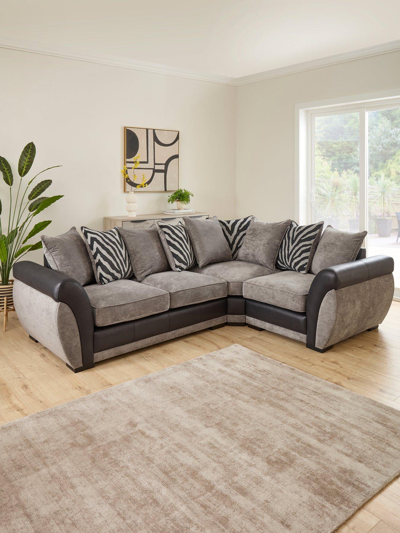 The Very Collection Nova Fabric/Faux Leather Right Hand Double Arm Corner Group Sofa - Grey/Black - FSC® Certified
