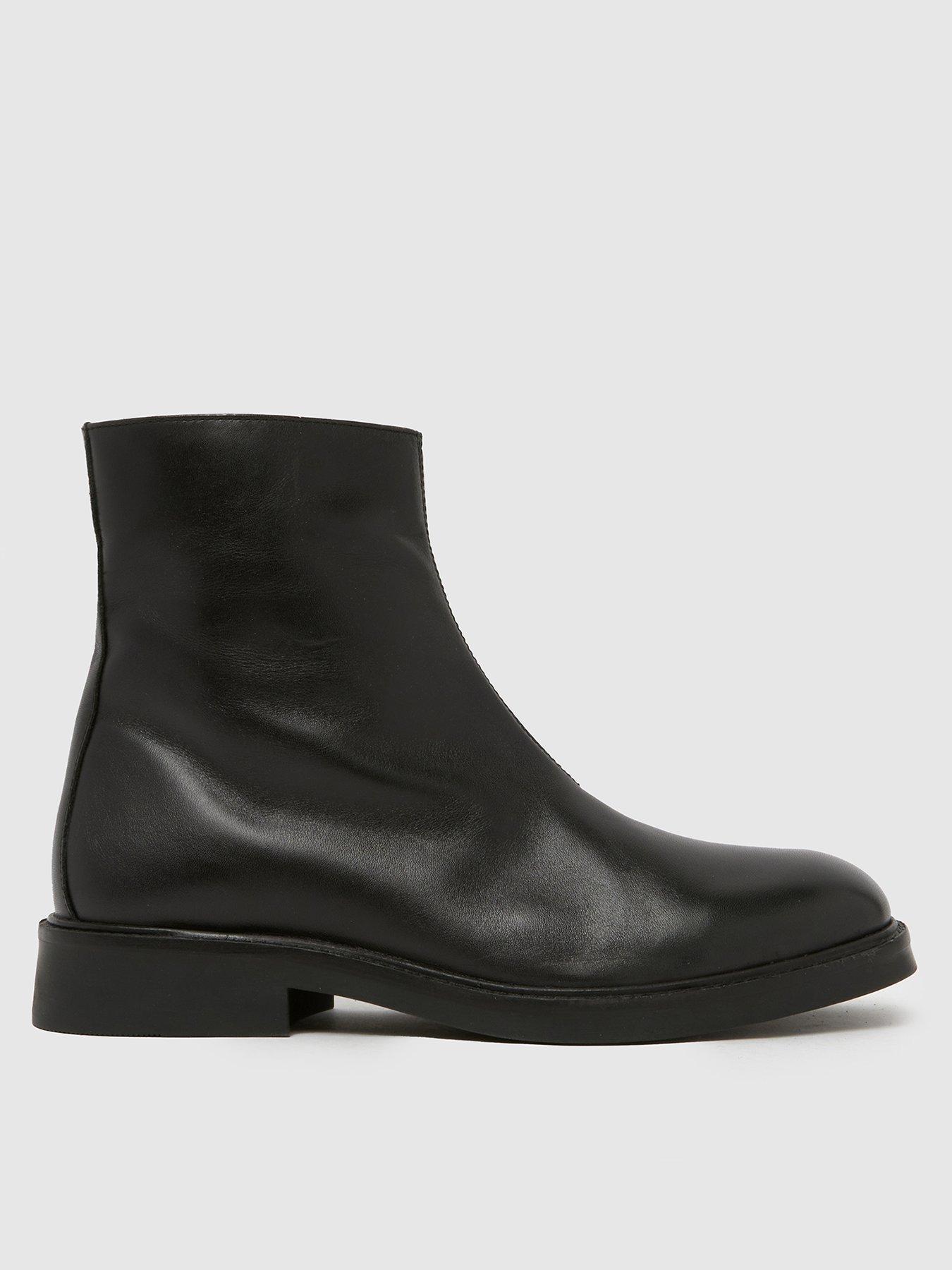 Schuh Dario Inside Zip Square Toe Leather Chelsea Boots - Black