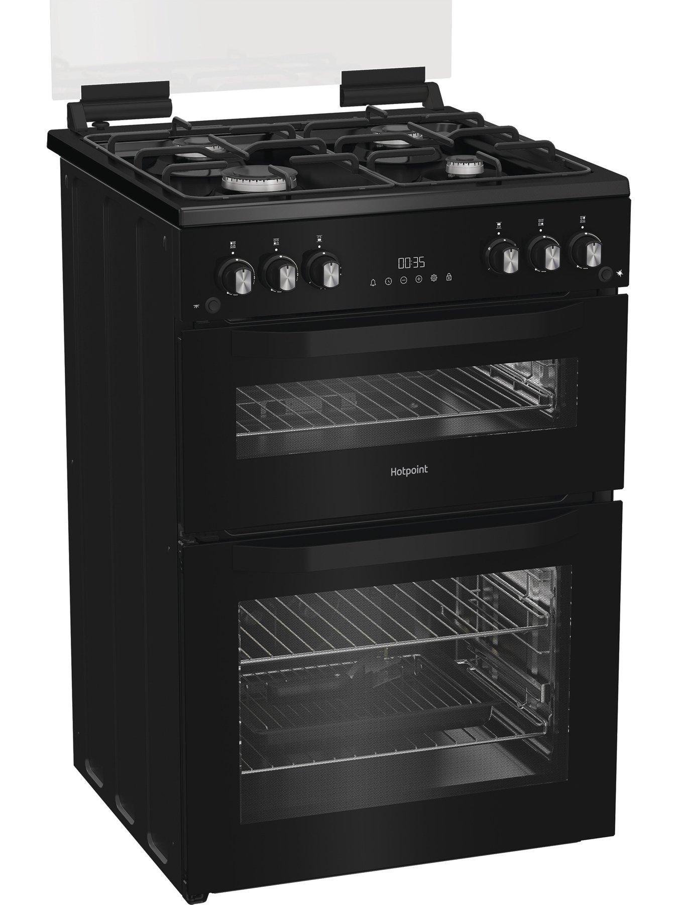 stillFront image of hotpoint-hdg6gdcb1-60cm-gas-double-cooker-with-glass-lid-black