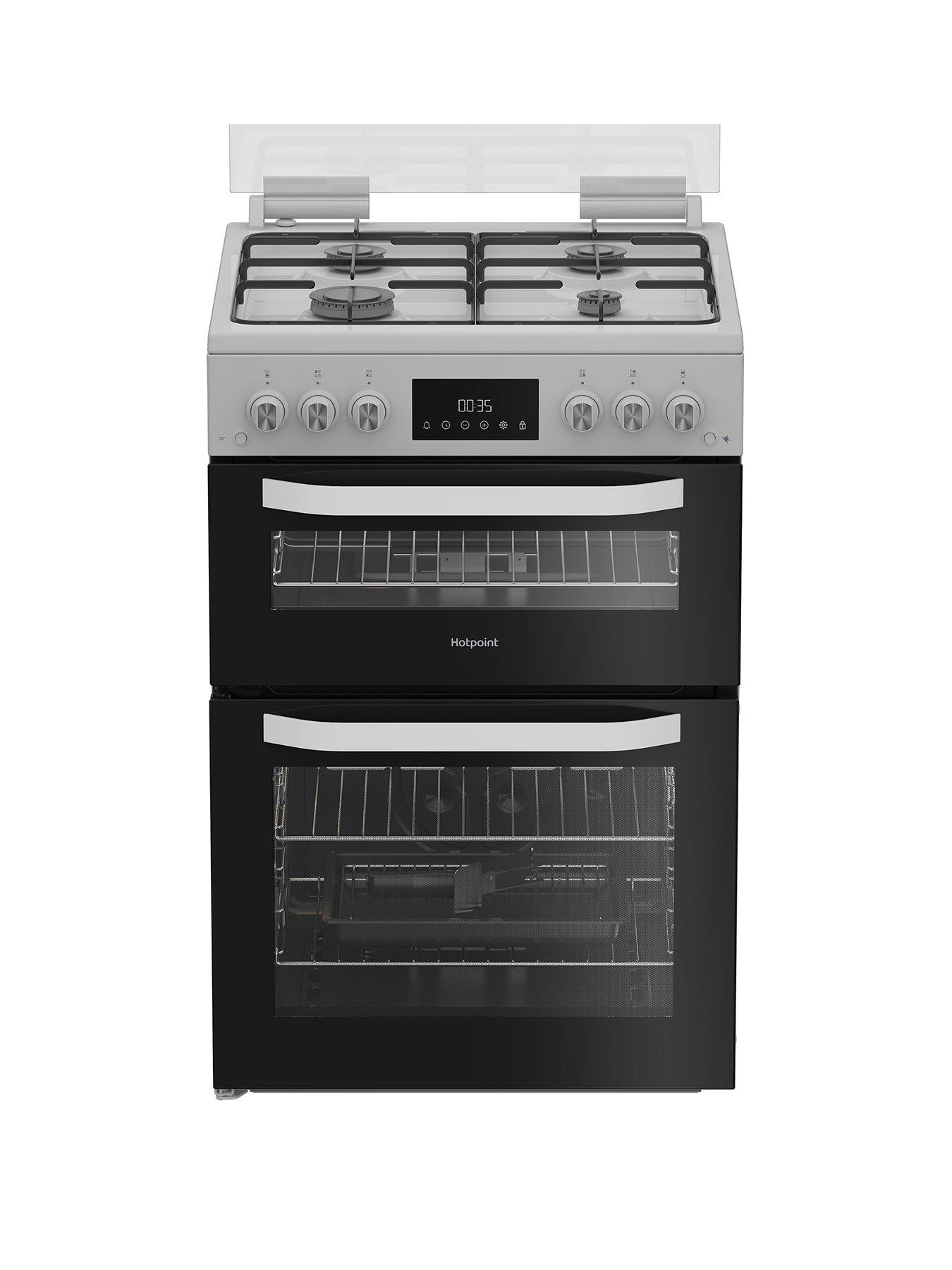 Hotpoint HDG6GDCW 60cm Gas Double Cooker with Glass Lid - White