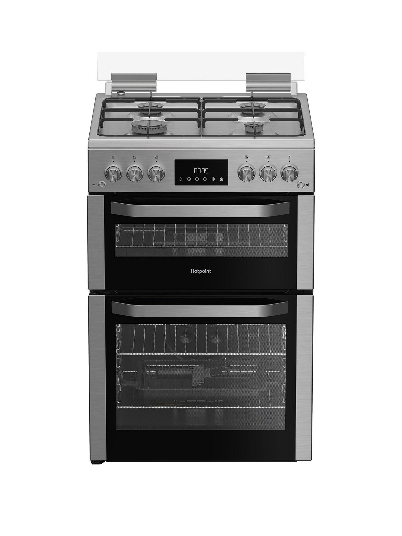  image of hotpoint-hdg6gdcx-60cm-gas-double-cooker-with-glass-lid-stainless-steel