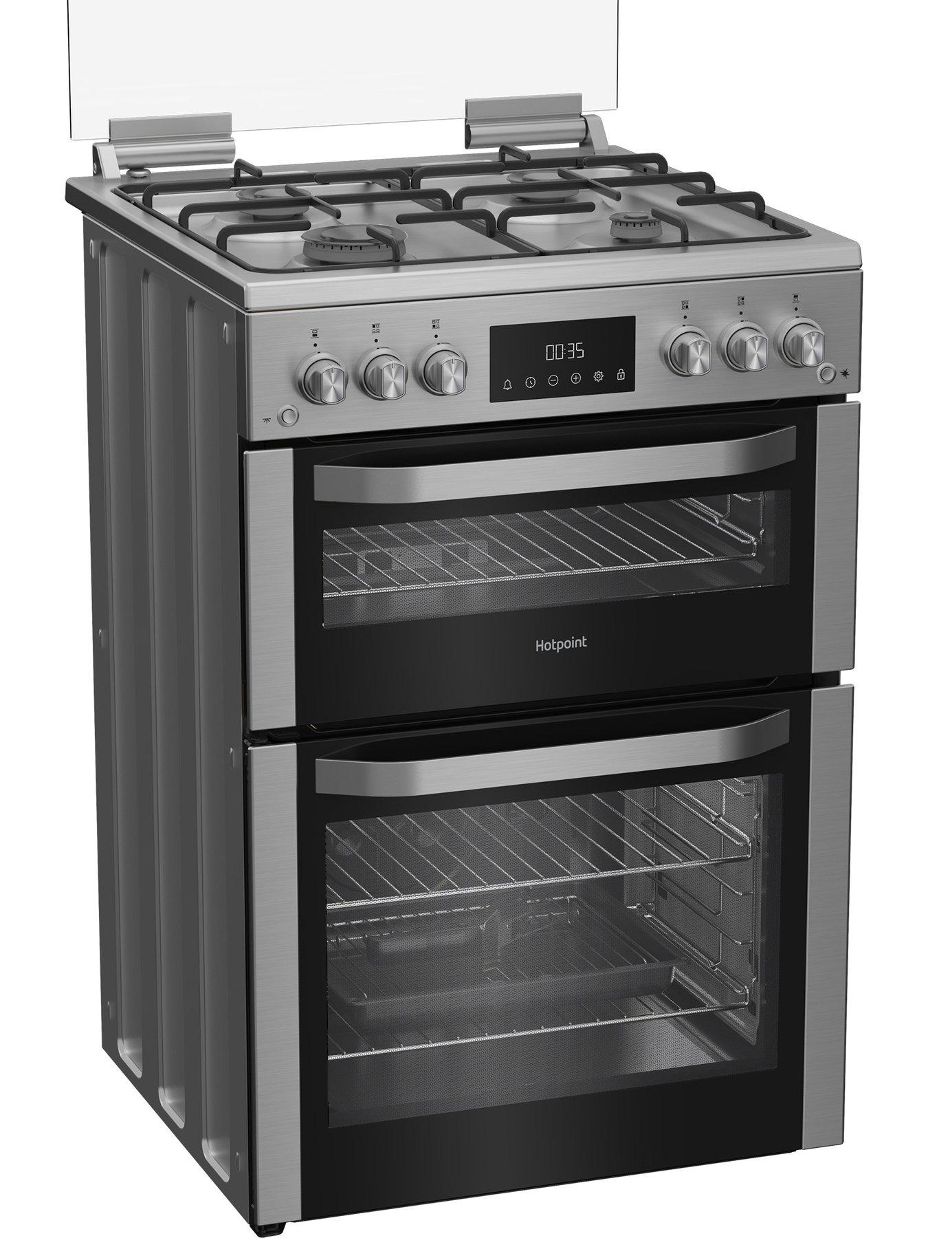  image of hotpoint-hdg6gdcx-60cm-gas-double-cooker-with-glass-lid-stainless-steel