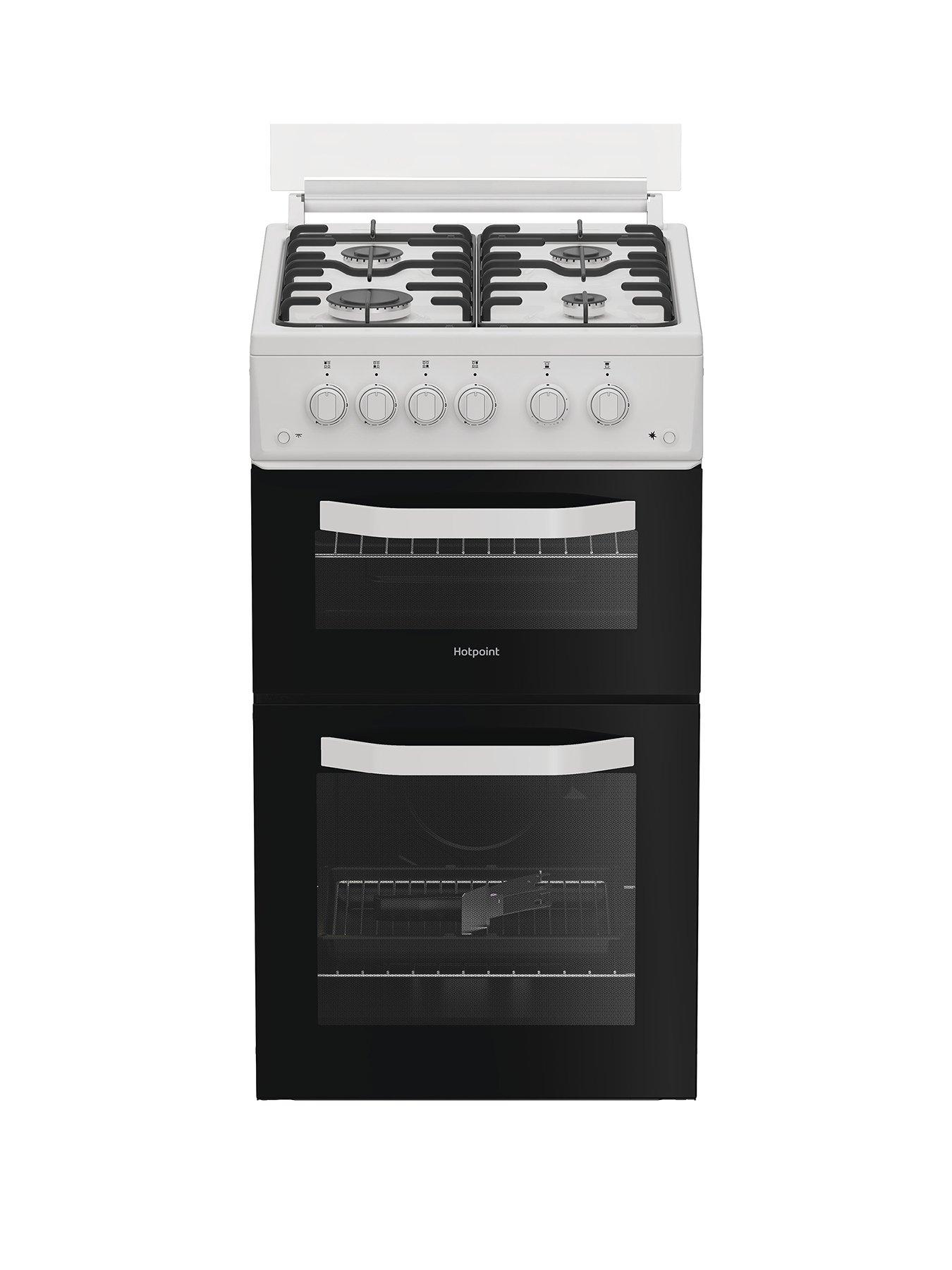 undefined Hotpoint HTG5GCWL 50cm Gas Twin Cooker with Glass Lid - White