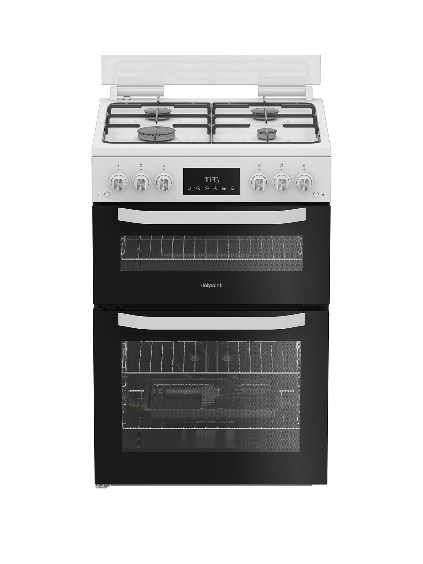 Image 1 of 6 of Hotpoint HTG6GDCW 60cm Gas Twin Cooker with Glass Lid - White