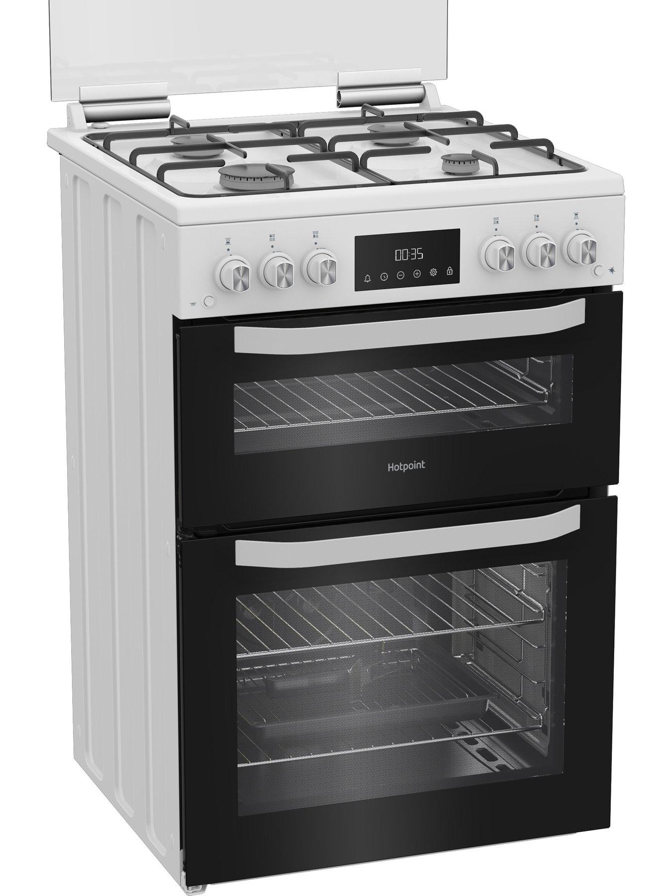 Image 2 of 6 of Hotpoint HTG6GDCW 60cm Gas Twin Cooker with Glass Lid - White