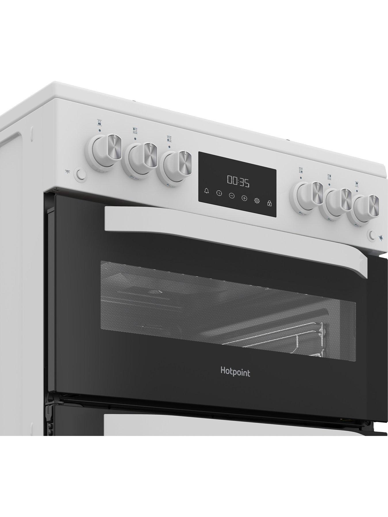 Image 3 of 6 of Hotpoint HTG6GDCW 60cm Gas Twin Cooker with Glass Lid - White
