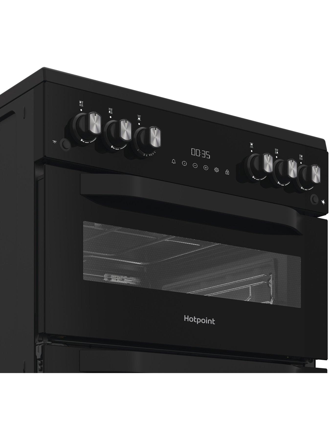 Image 3 of 6 of Hotpoint HTG6GDCB1 60cm Gas Twin Cooker with Glass Lid - Black