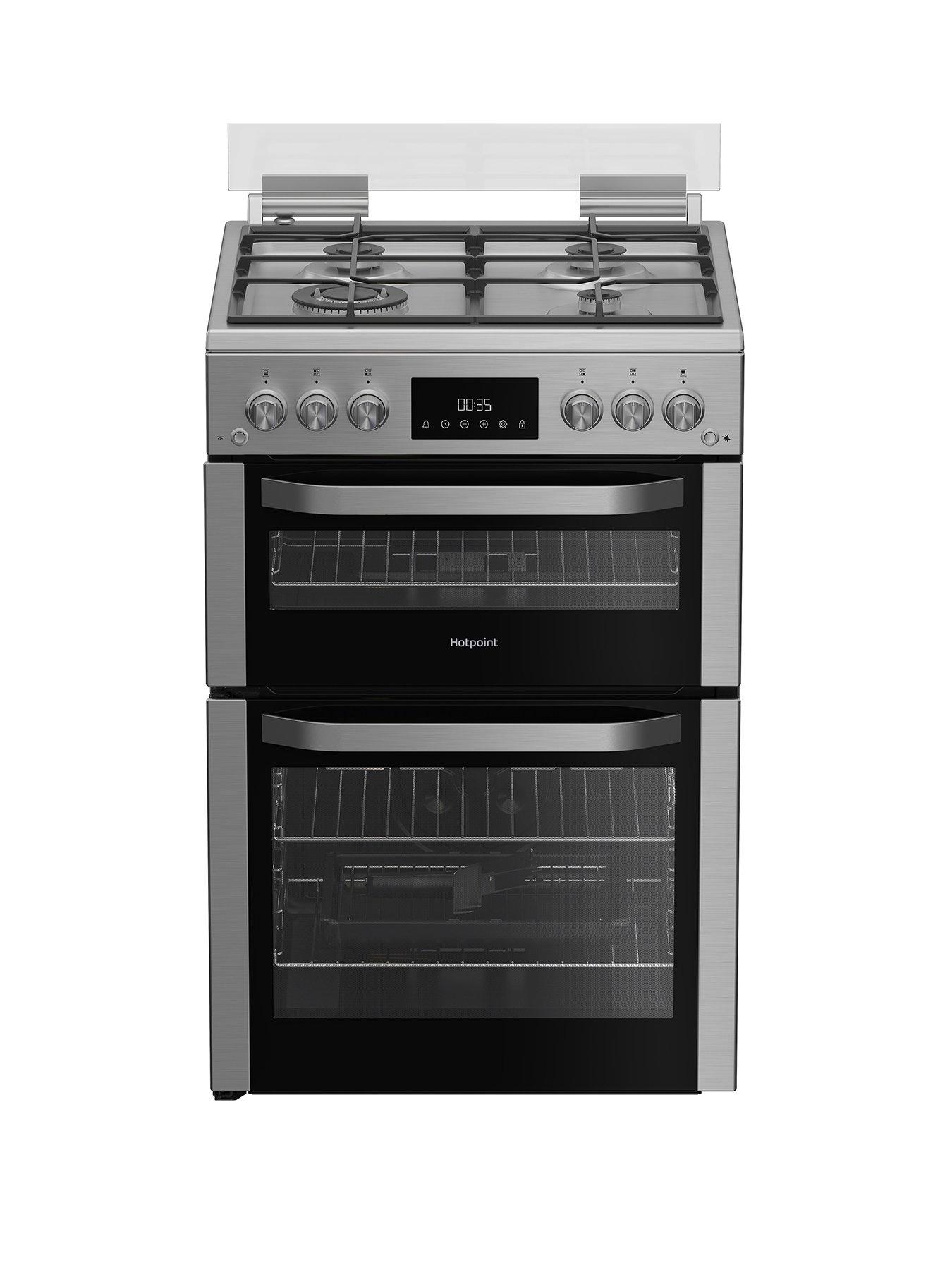 Image 1 of 6 of Hotpoint HDG6GDCWX 60cm Gas Double Cooker with Glass Lid - Stainless Steel