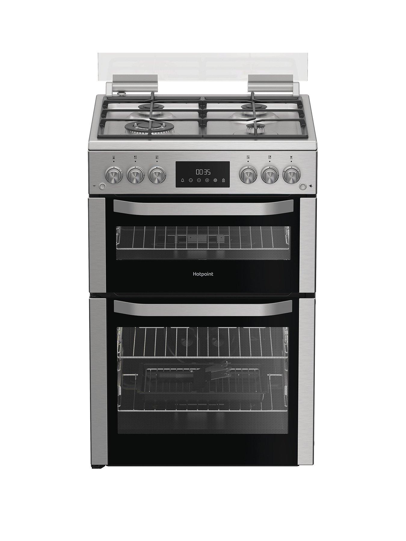 undefined HDG6GDC2TWX 60cm Gas Double Cooker with Glass Lid - Stainless Steel