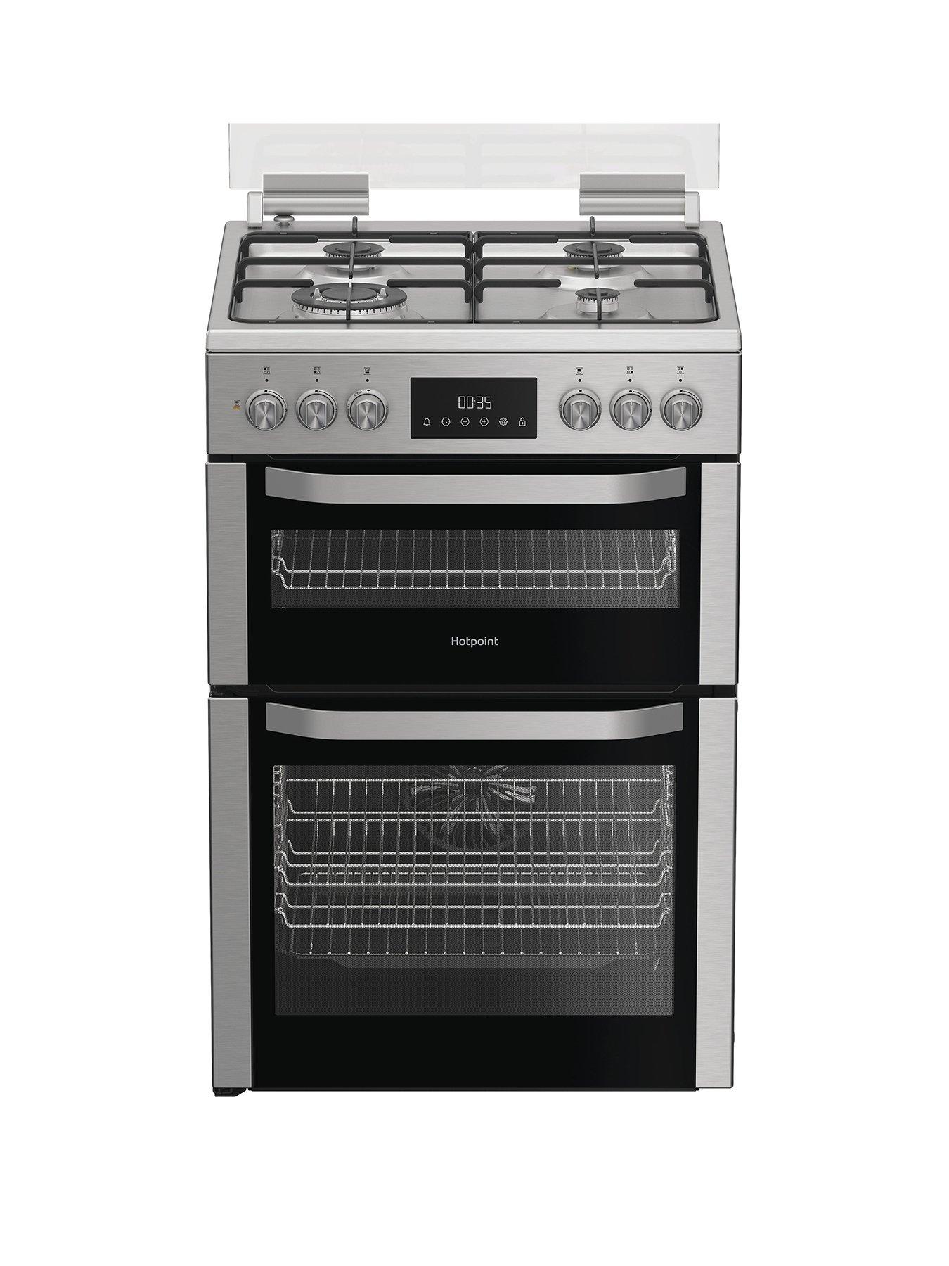 Hotpoint HDD6GDC2WX 60cm Dual Fuel Double Cooker with Glass Lid - Stainless Steel