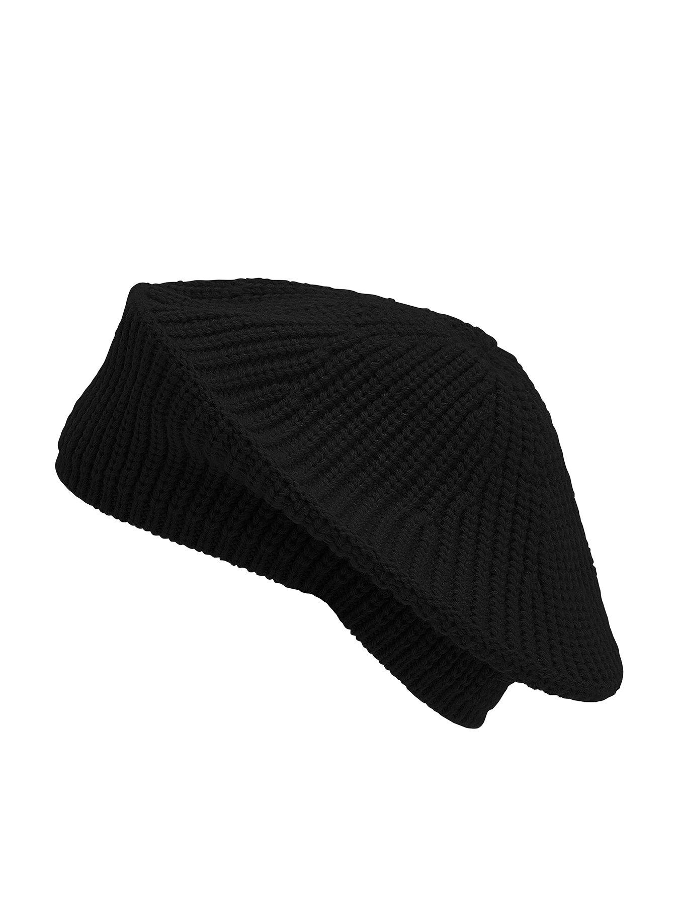 front image of barbour-beldon-beret-beanie-hat-black