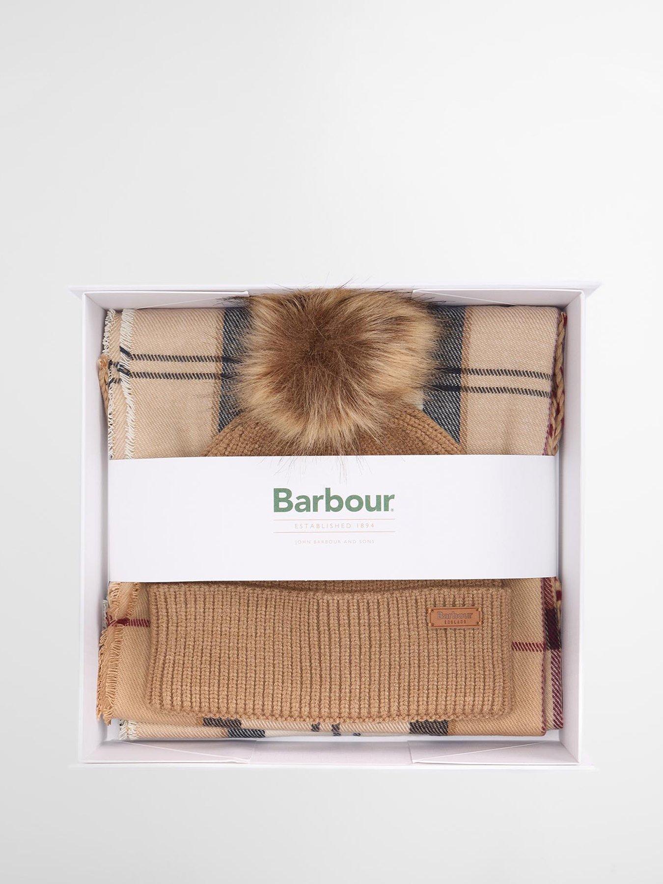  image of barbour-dover-beanie-amp-hailes-scarf-gift-set-beige
