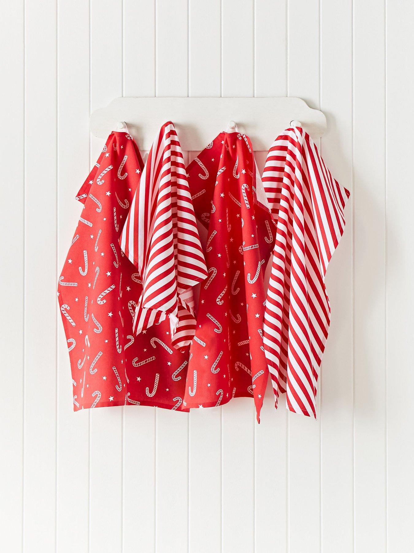 undefined Christmas Candy Cane Tea Towels 4 Pk