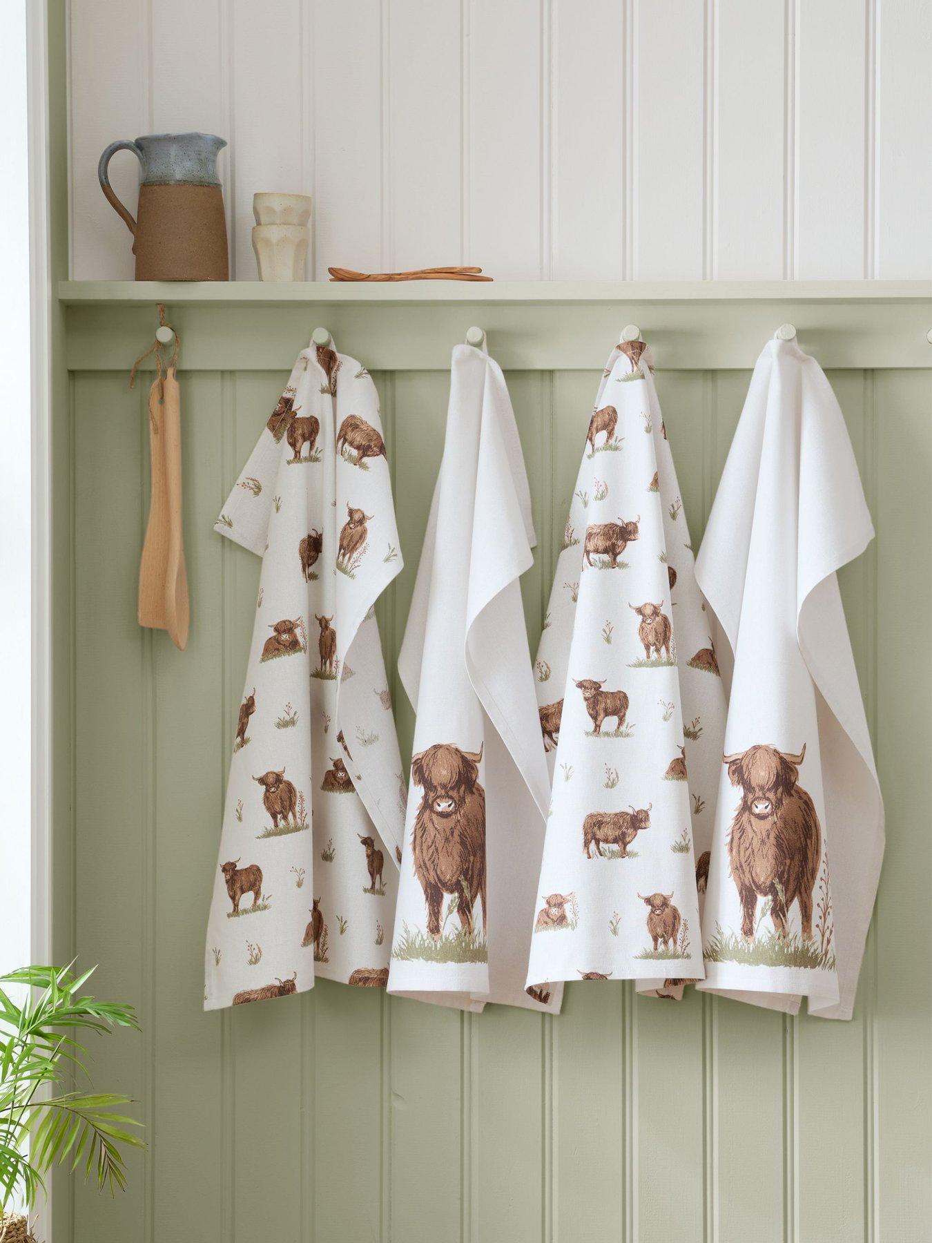 Image 1 of 3 of Catherine Lansfield Angus Highland Cow Tea Towels 4 Pk