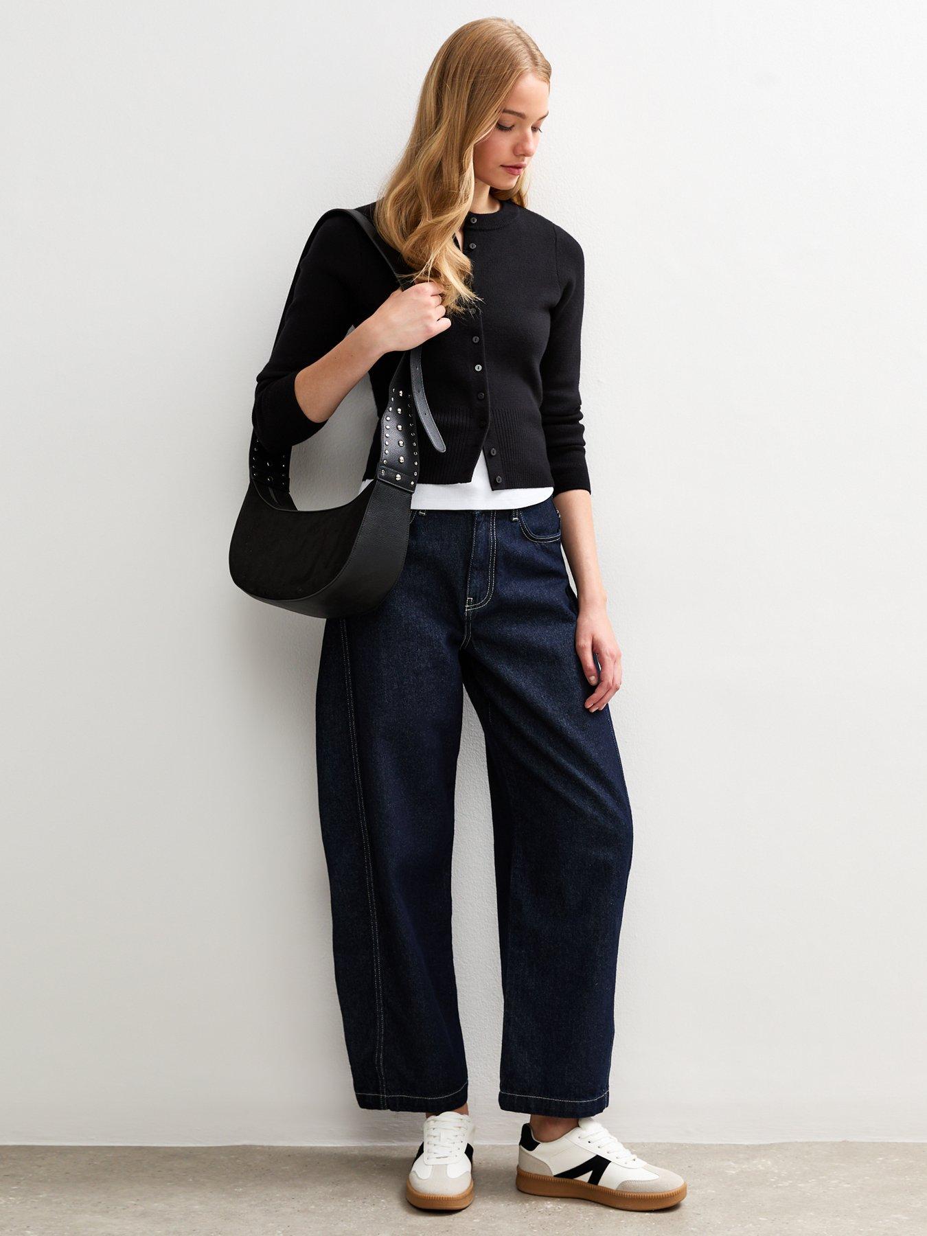 Image 3 of 4 of New Look Compact Crew Neck Cardigan- Black