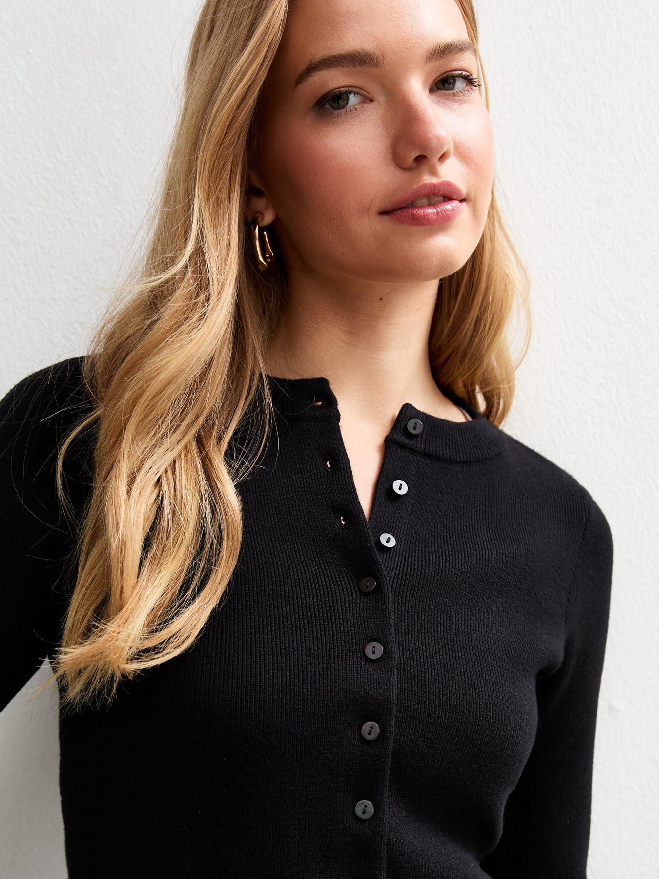 Image 4 of 4 of New Look Compact Crew Neck Cardigan- Black