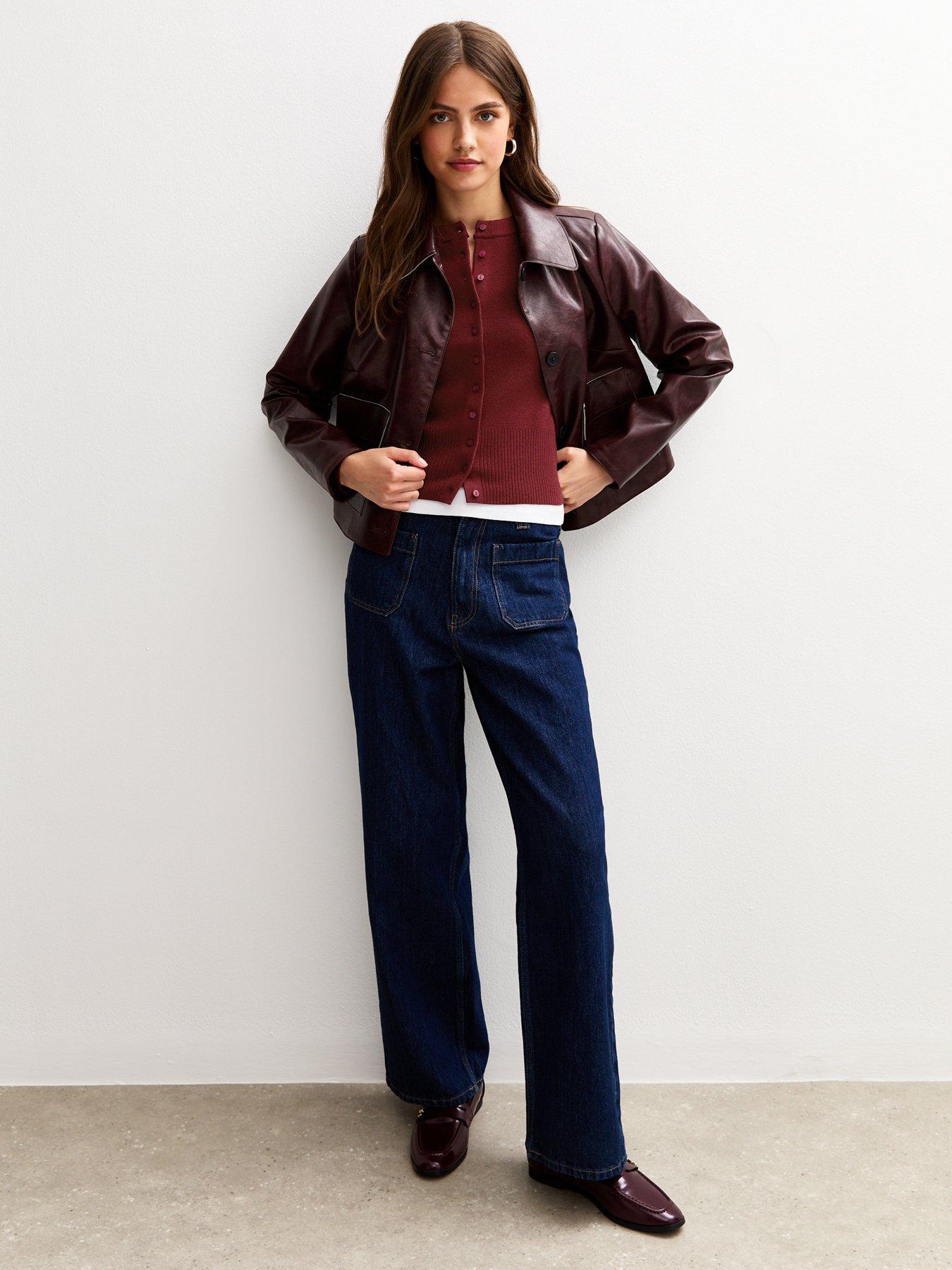 Image 3 of 5 of New Look Dark Red Compact Knit Crew Neck Cardigan
