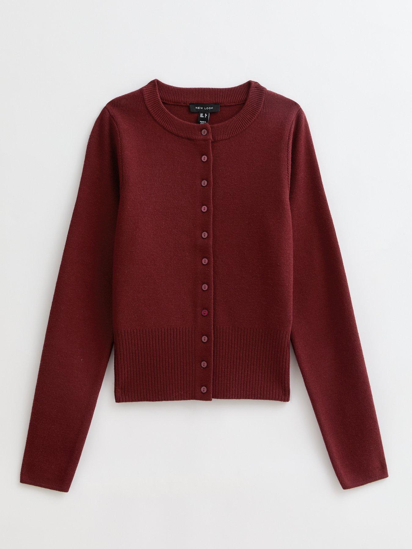 Image 5 of 5 of New Look Dark Red Compact Knit Crew Neck Cardigan
