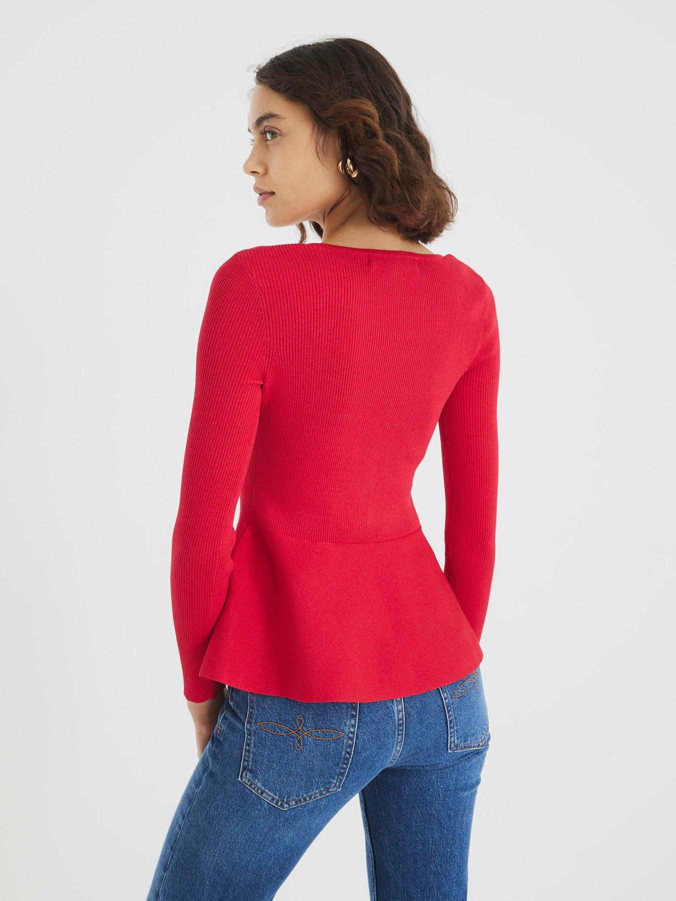 Image 2 of 6 of River Island Long Sleeve Peplum Brunch Top - Red