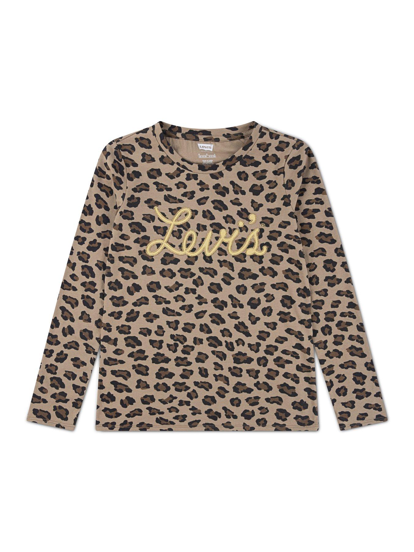  image of levis-girls-long-sleeve-all-over-print-top-brown