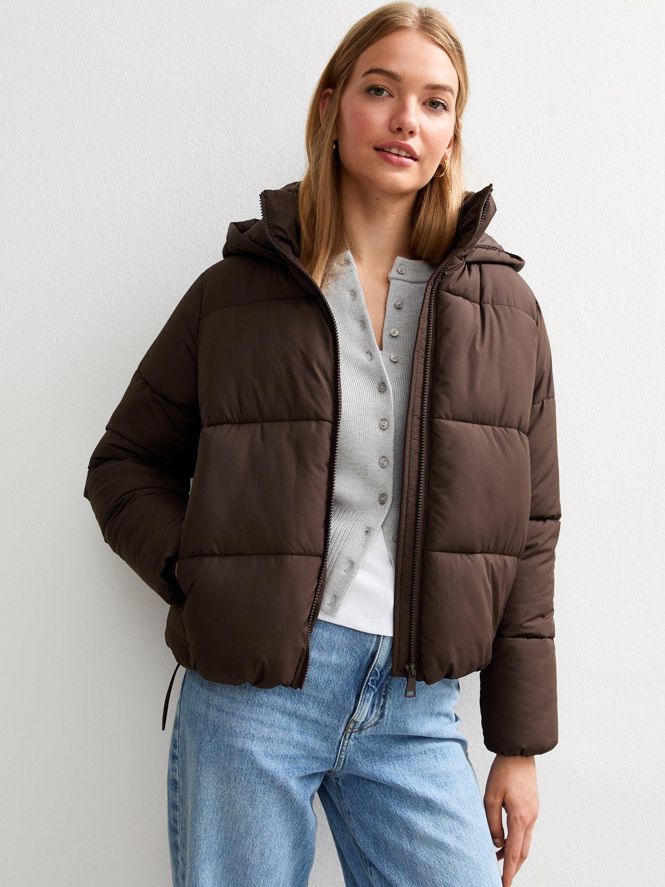 undefined Hooded Cropped Puffer Jacket - Brown