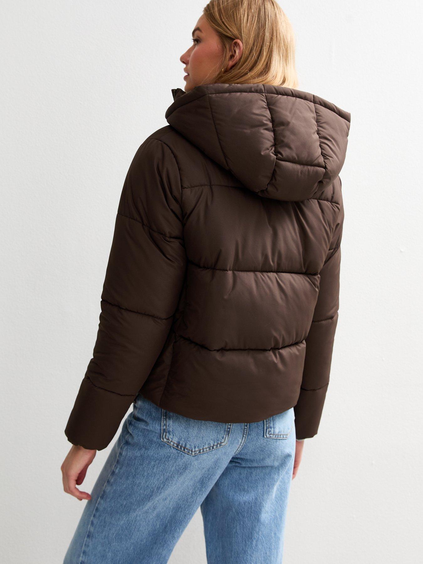 Image 2 of 5 of New Look Hooded Cropped Puffer Jacket - Brown