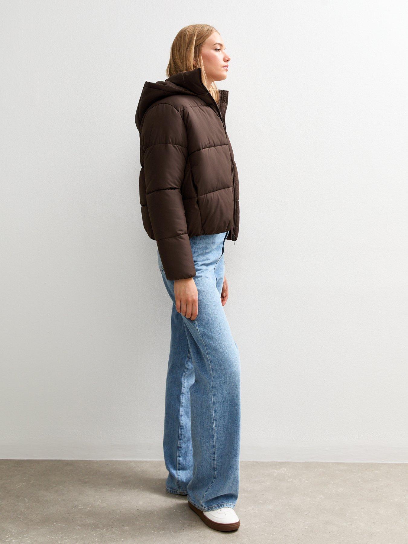 Image 4 of 5 of New Look Hooded Cropped Puffer Jacket - Brown
