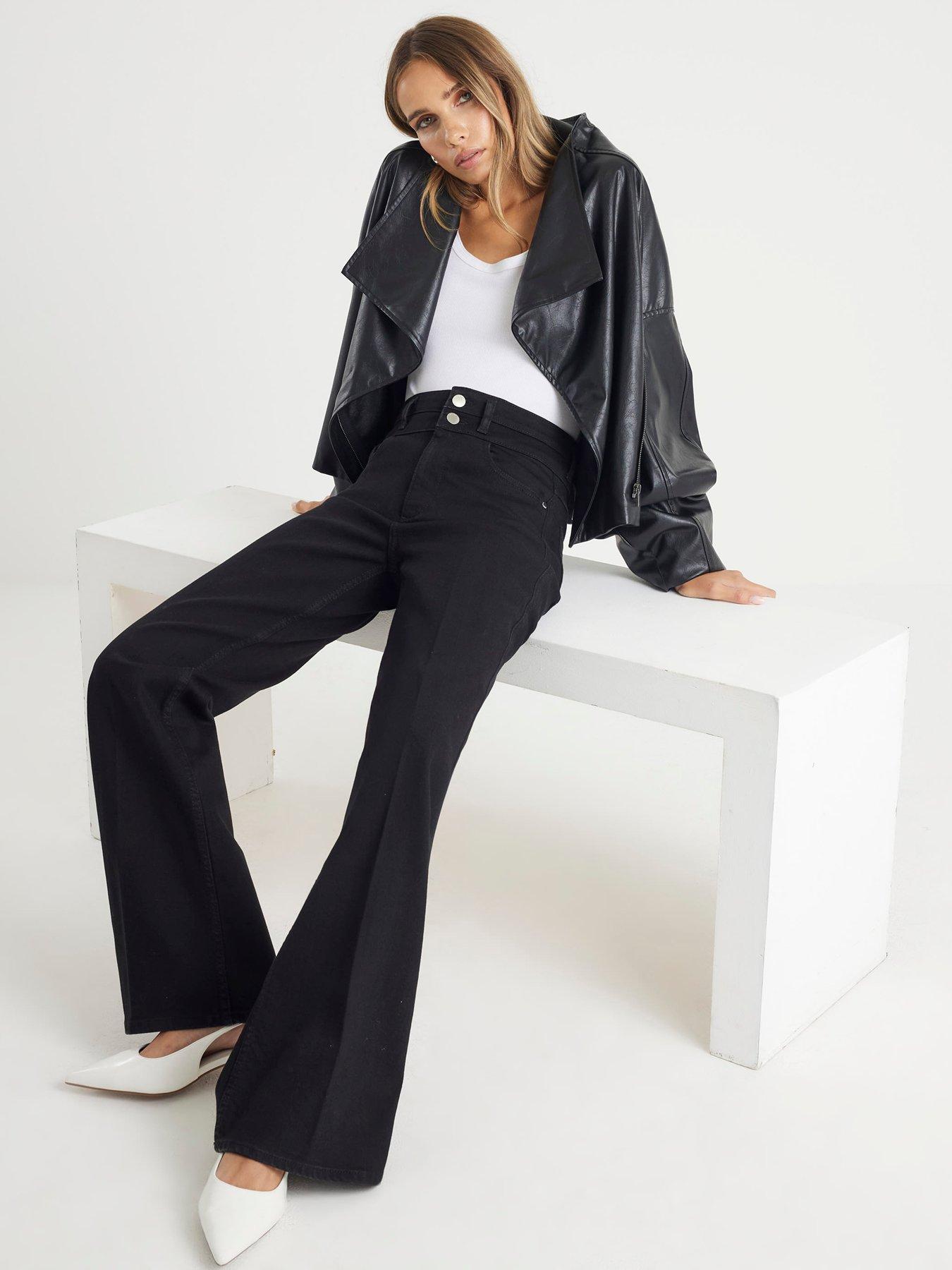  image of river-island-relaxed-flare-robinson-jeansnbsp--black