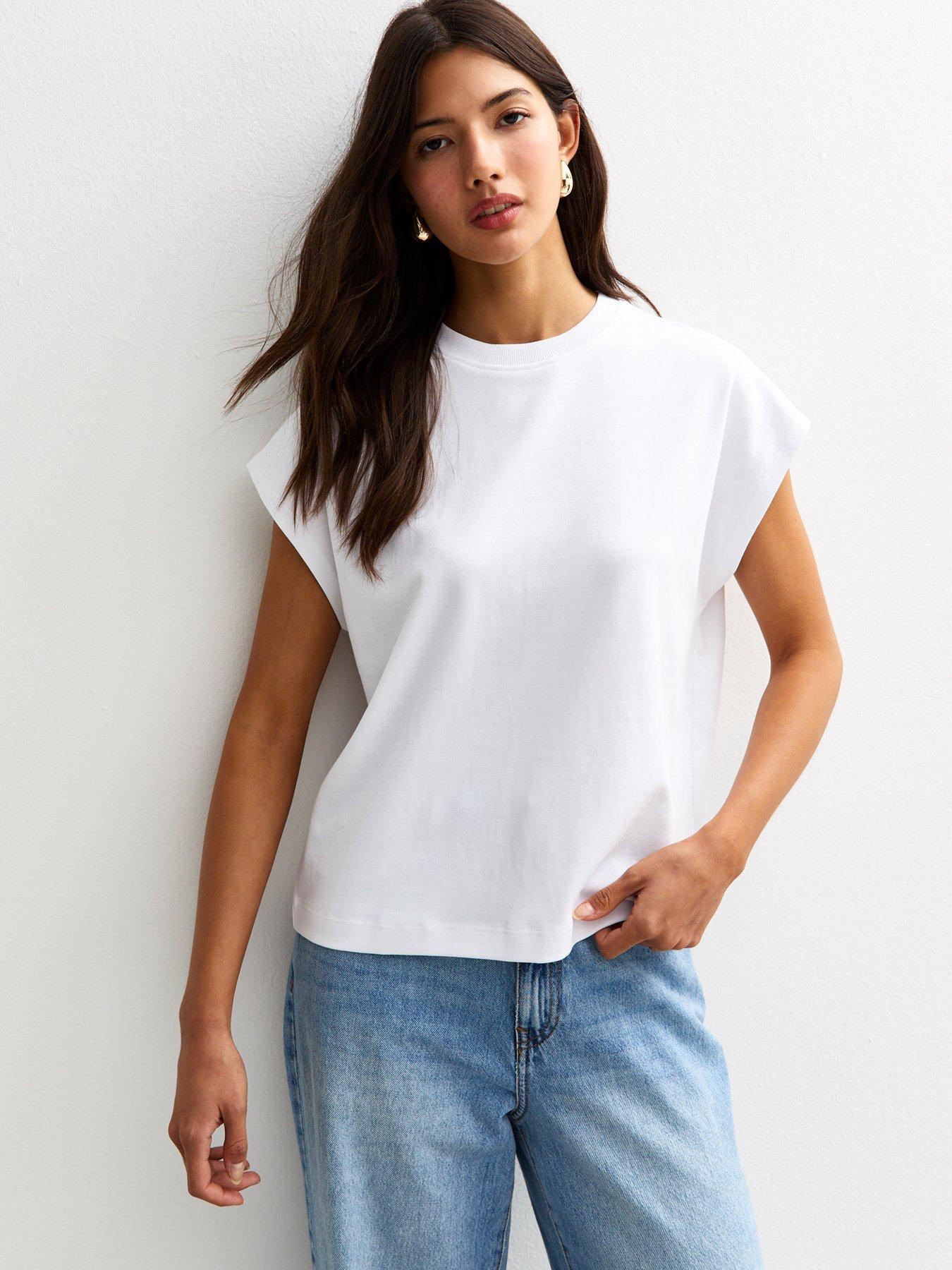 Image 1 of 4 of New Look Premium Heavyweight Cotton Grown On Sleeve T-Shirt - White