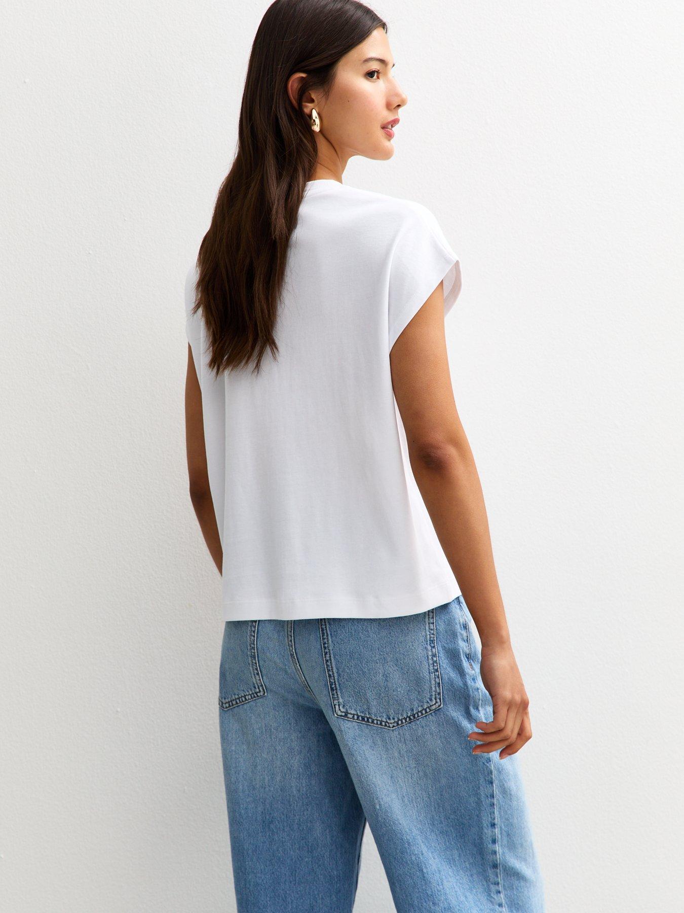 Image 2 of 4 of New Look Premium Heavyweight Cotton Grown On Sleeve T-Shirt - White