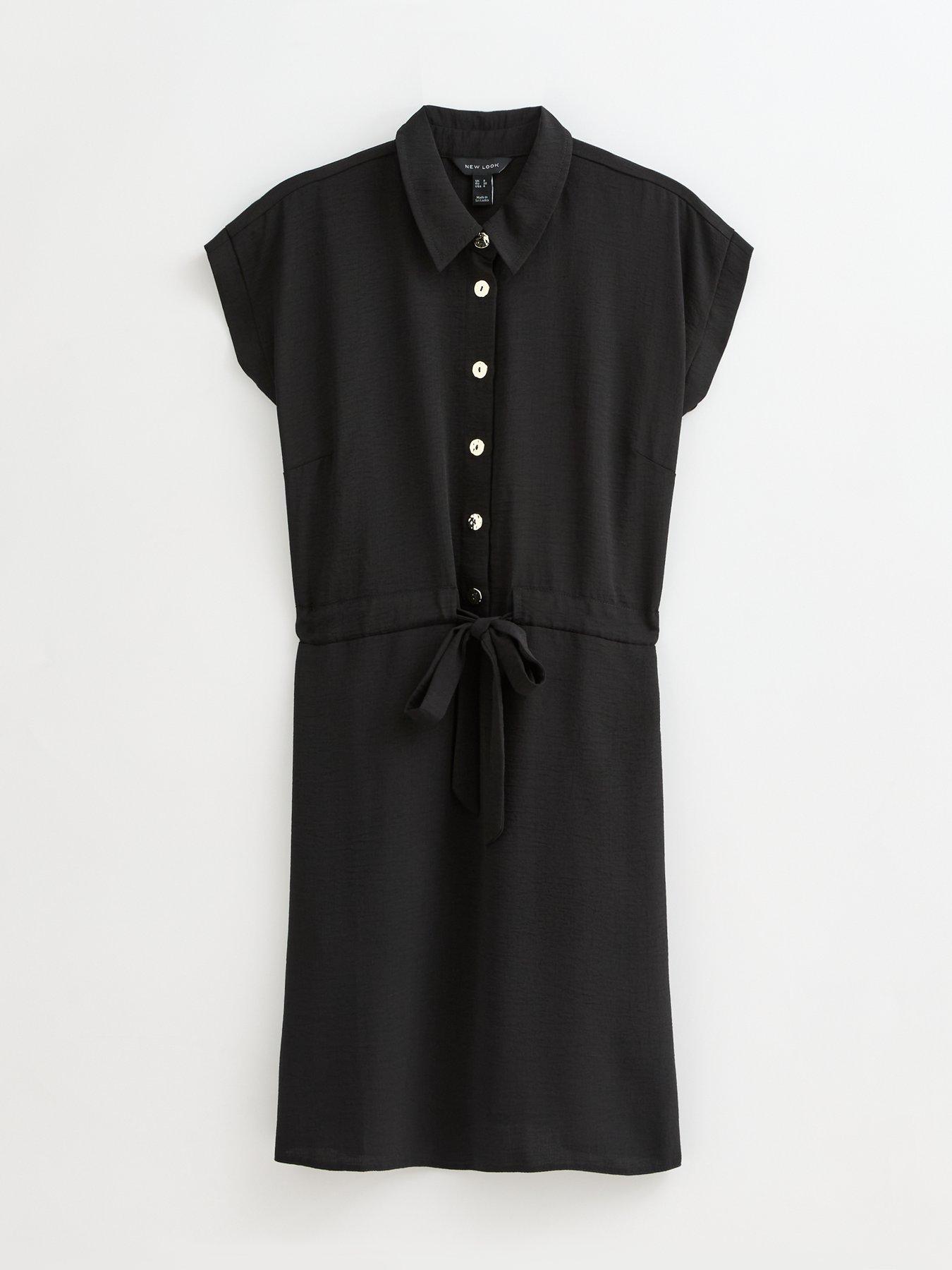 Image 5 of 5 of New Look Black Drawstring Waist Short Sleeve Mini Shirt Dress