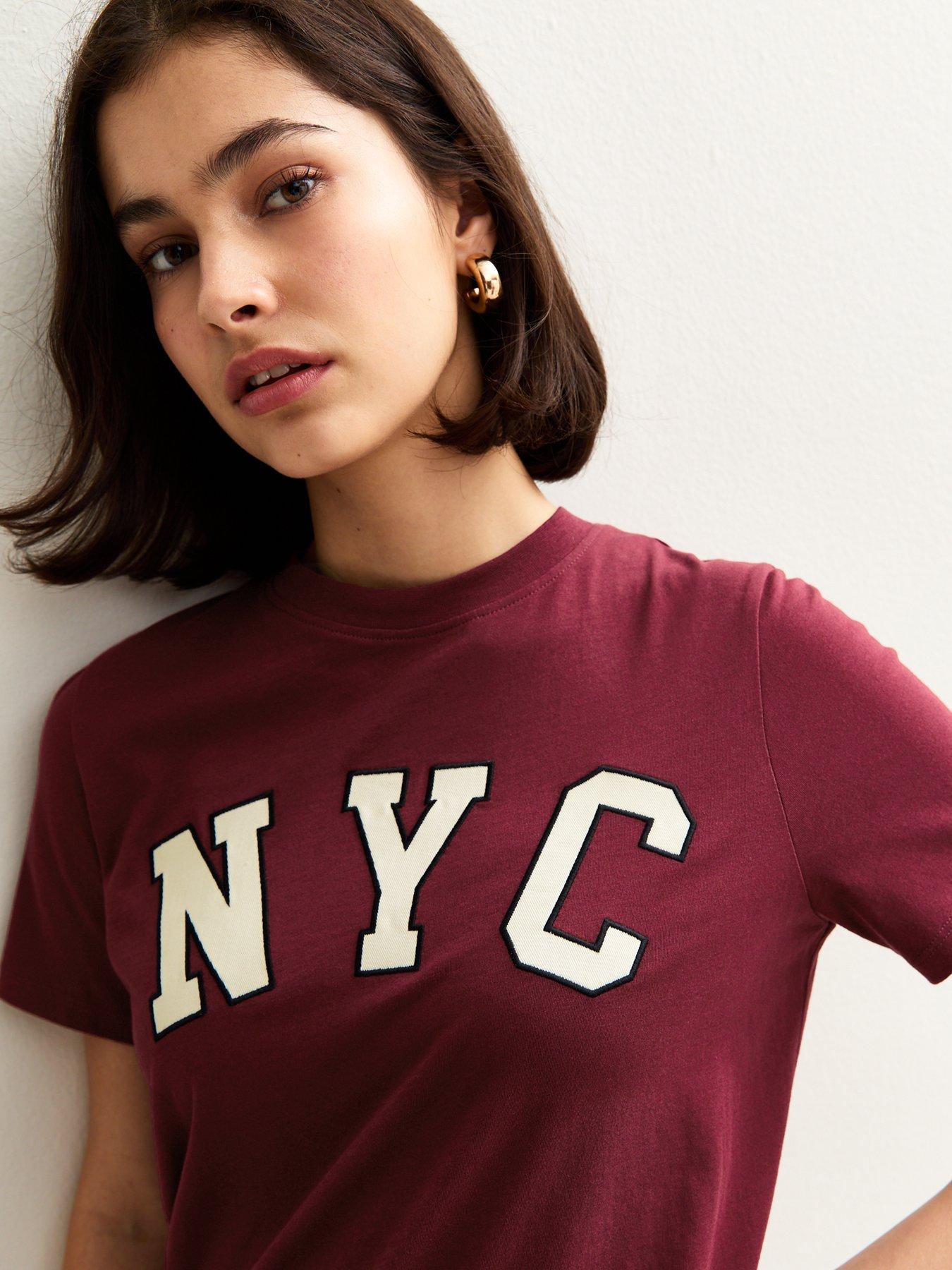 Image 5 of 5 of New Look Burgundy Nyc Print Relaxed T-Shirt - Red