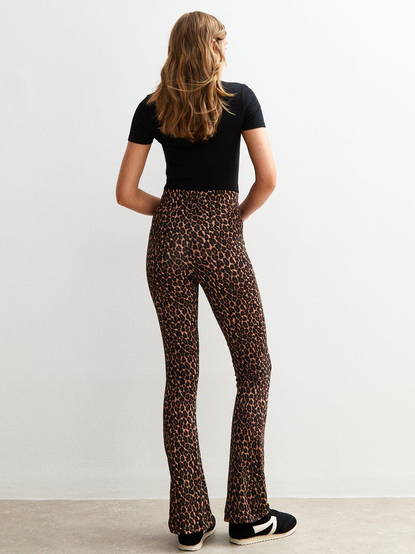 Image 2 of 4 of New Look Leopard Print Jersey Kick Flare Leggings - Brown