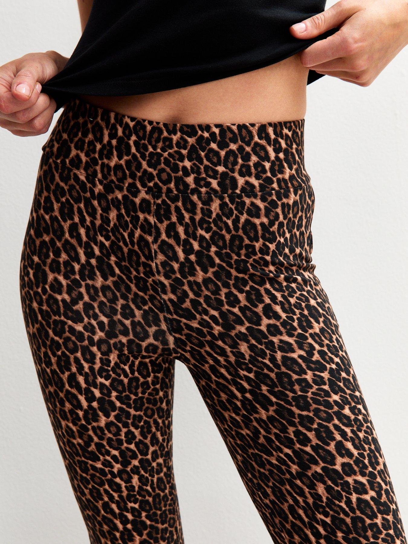 Image 4 of 4 of New Look Leopard Print Jersey Kick Flare Leggings - Brown