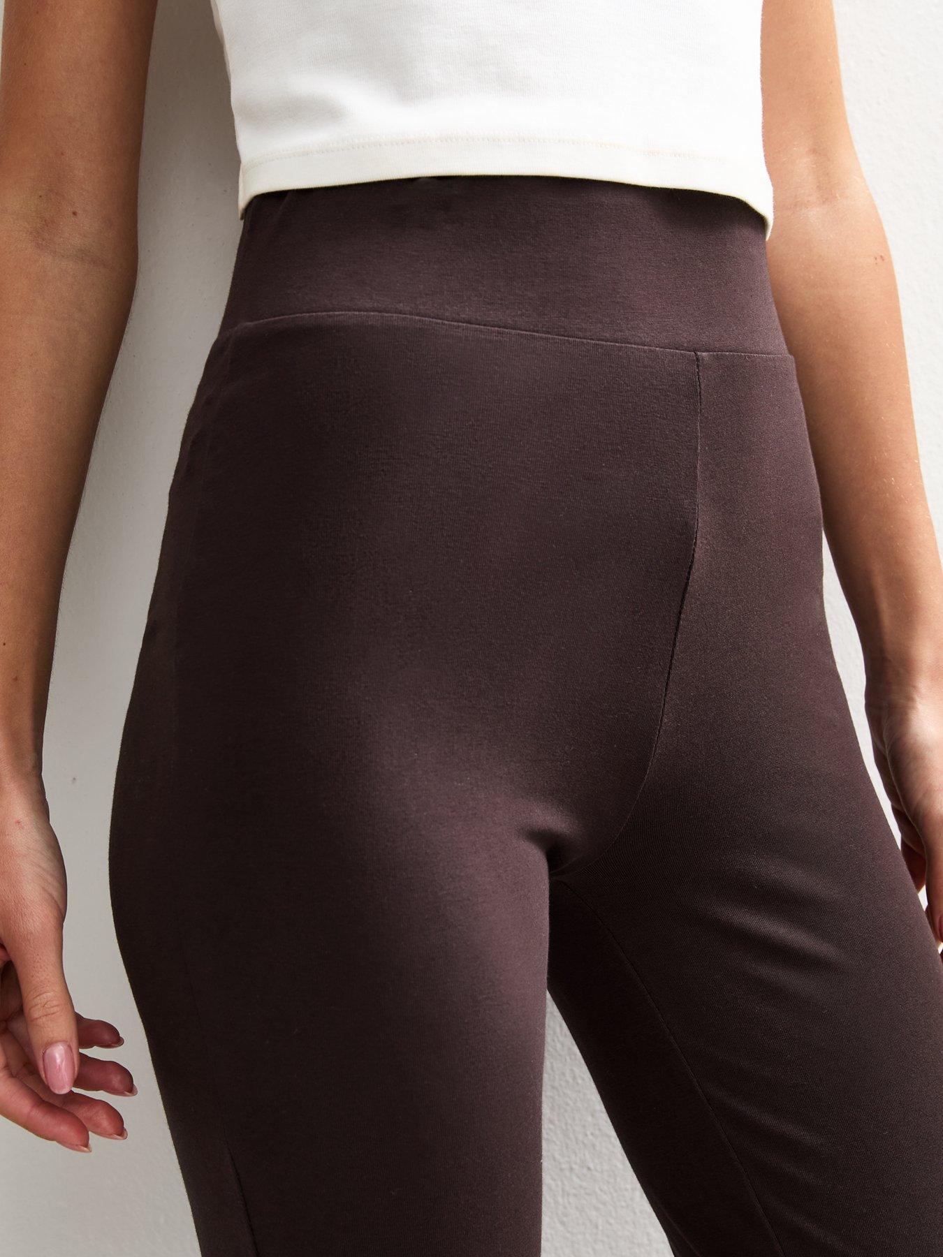 Image 4 of 4 of New Look High Waist Jersey Kick Flare Leggings - Dark Brown