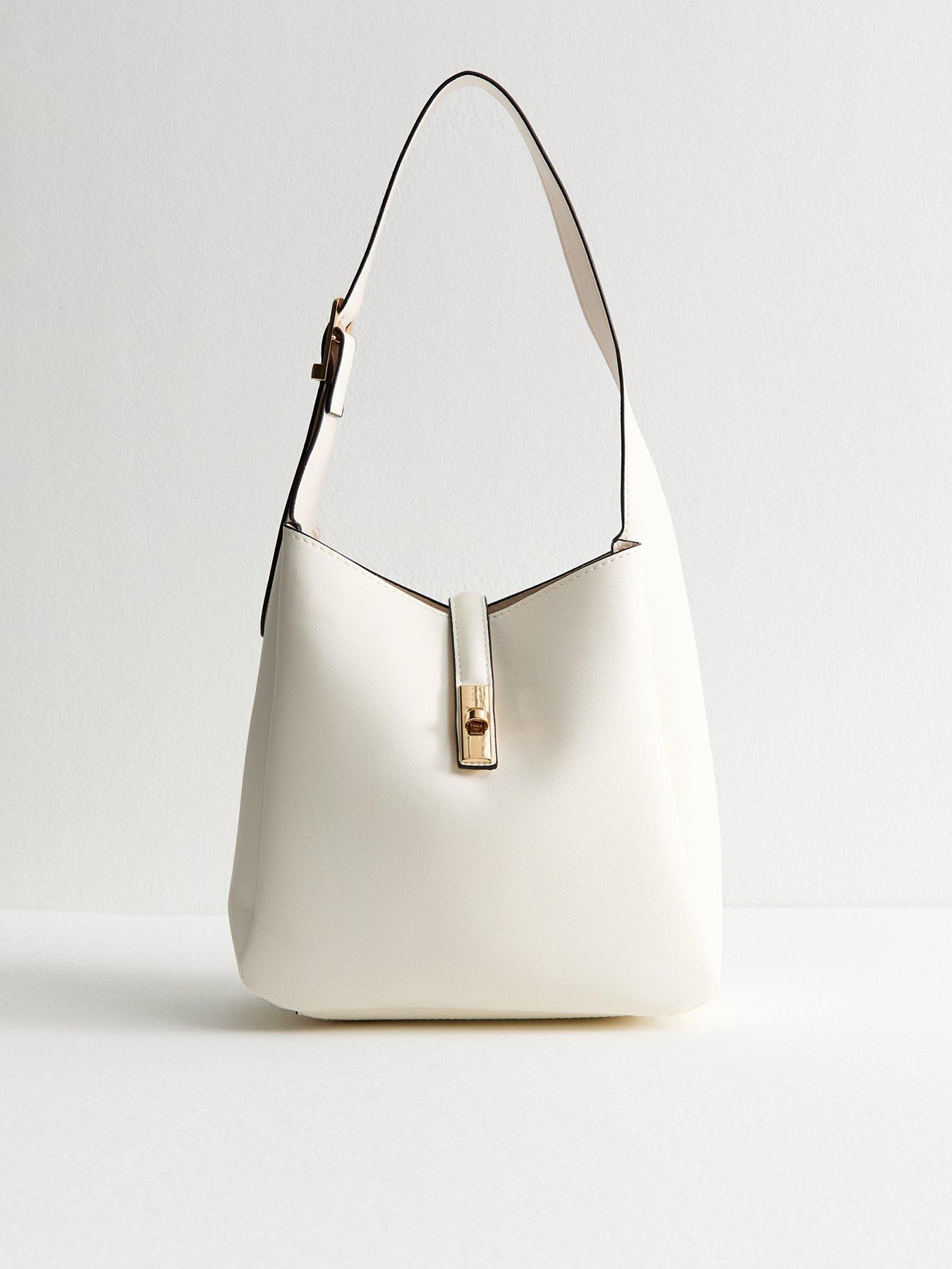 undefined Cream Faux Leather Bucket Bag - White